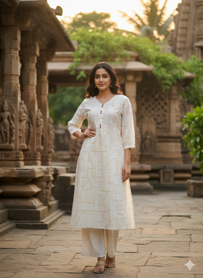 ELEGANT BEIGE GEOMETRIC PRINTED SET