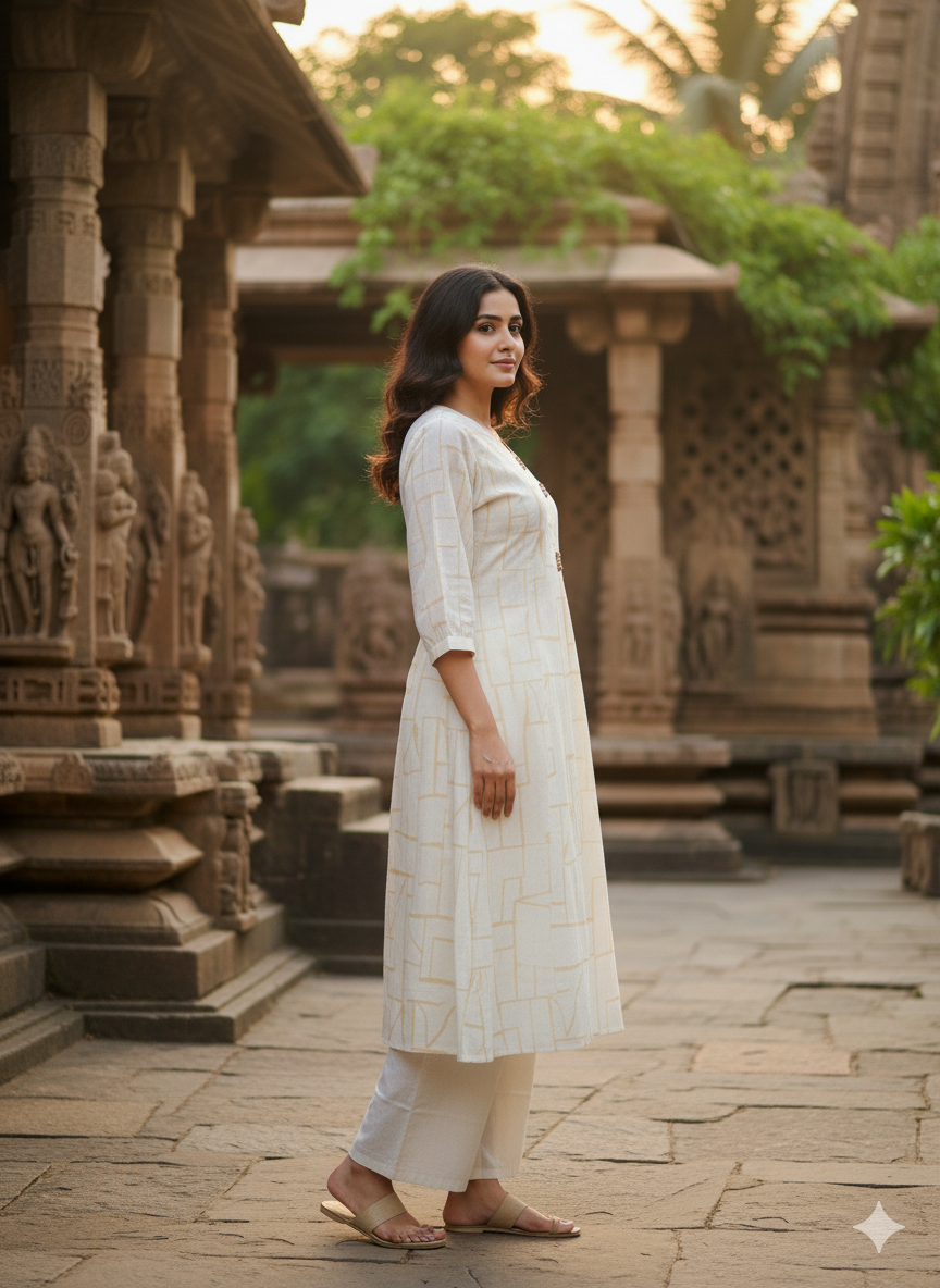 ELEGANT BEIGE GEOMETRIC PRINTED SET