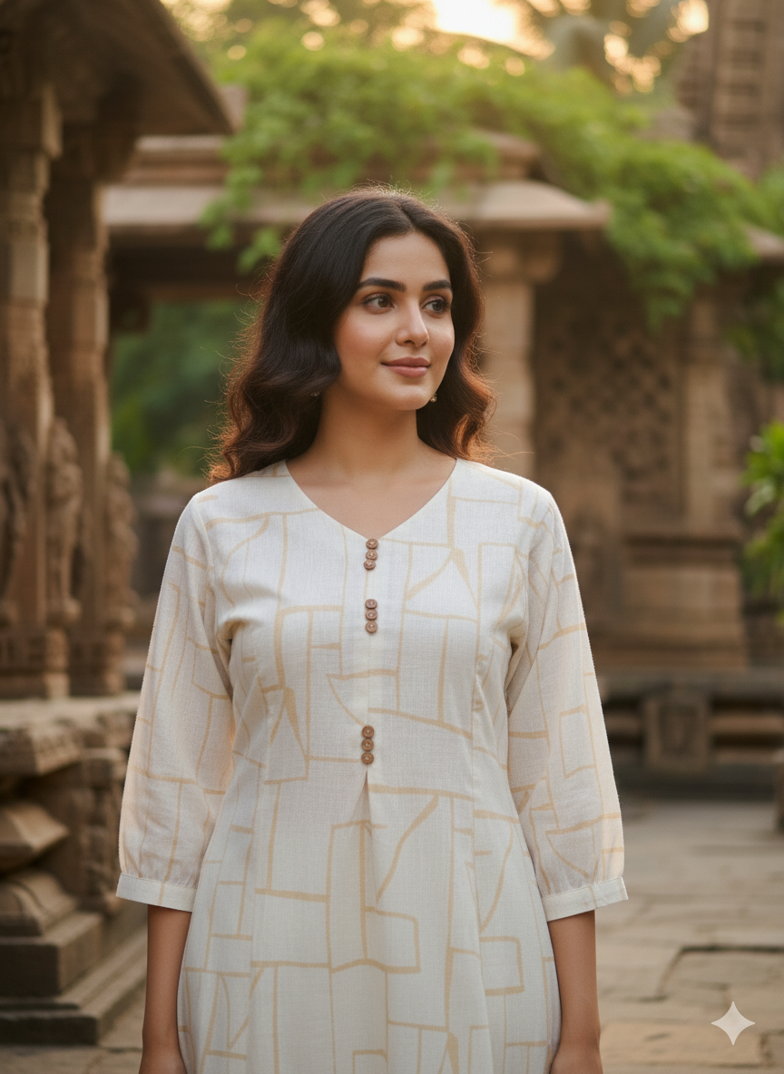 ELEGANT BEIGE GEOMETRIC PRINTED SET