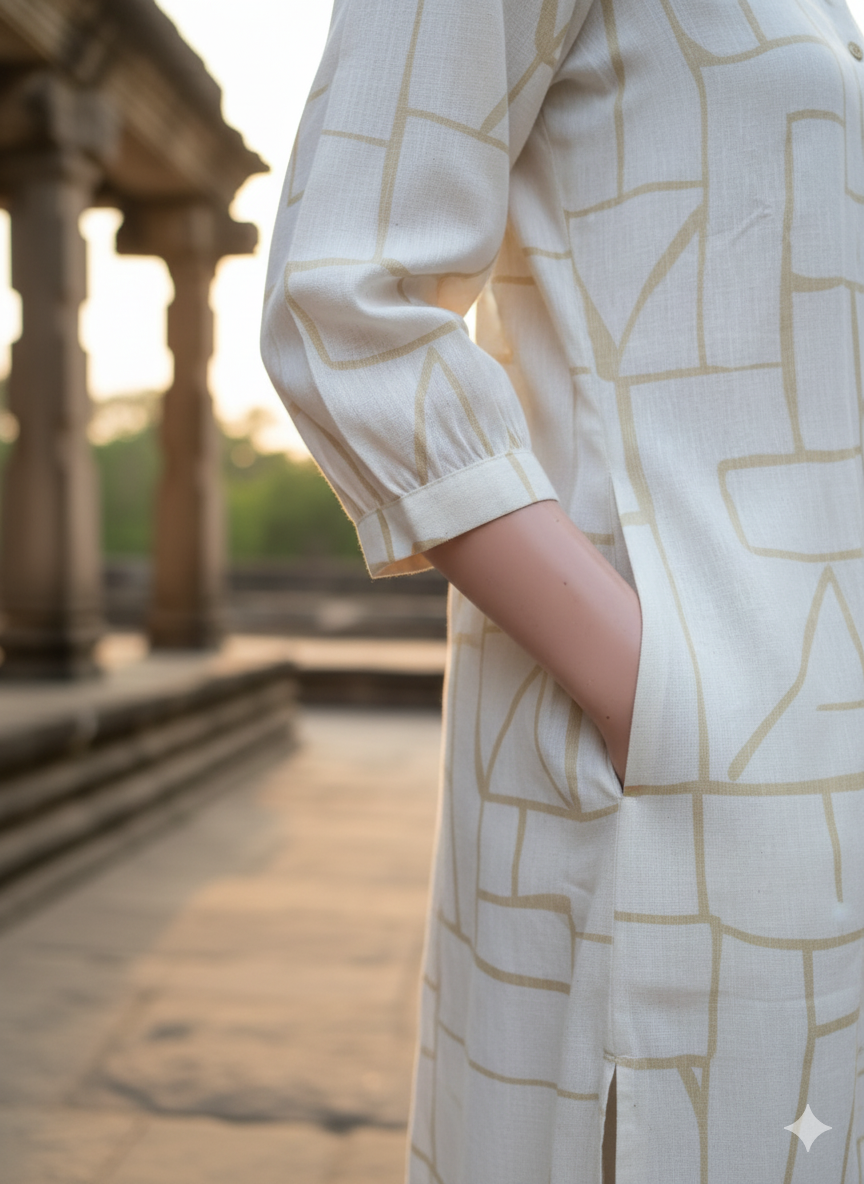 ELEGANT BEIGE GEOMETRIC PRINTED SET