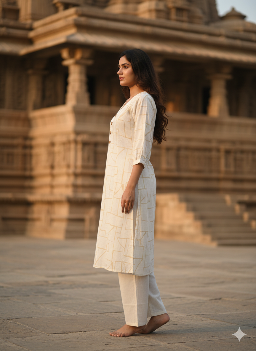 ELEGANT BEIGE GEOMETRIC PRINTED SET