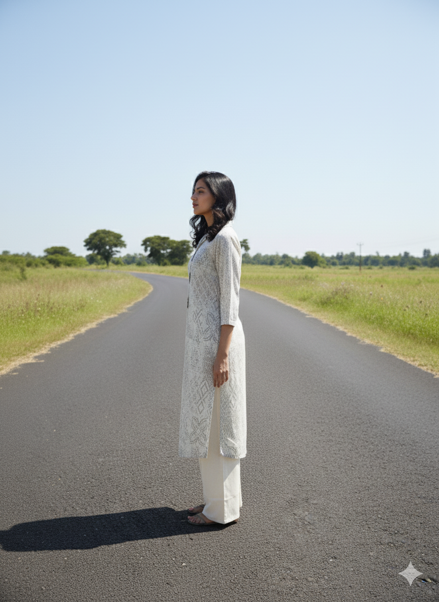 TRADITIONAL BEIGE PRINTED KURTA SET