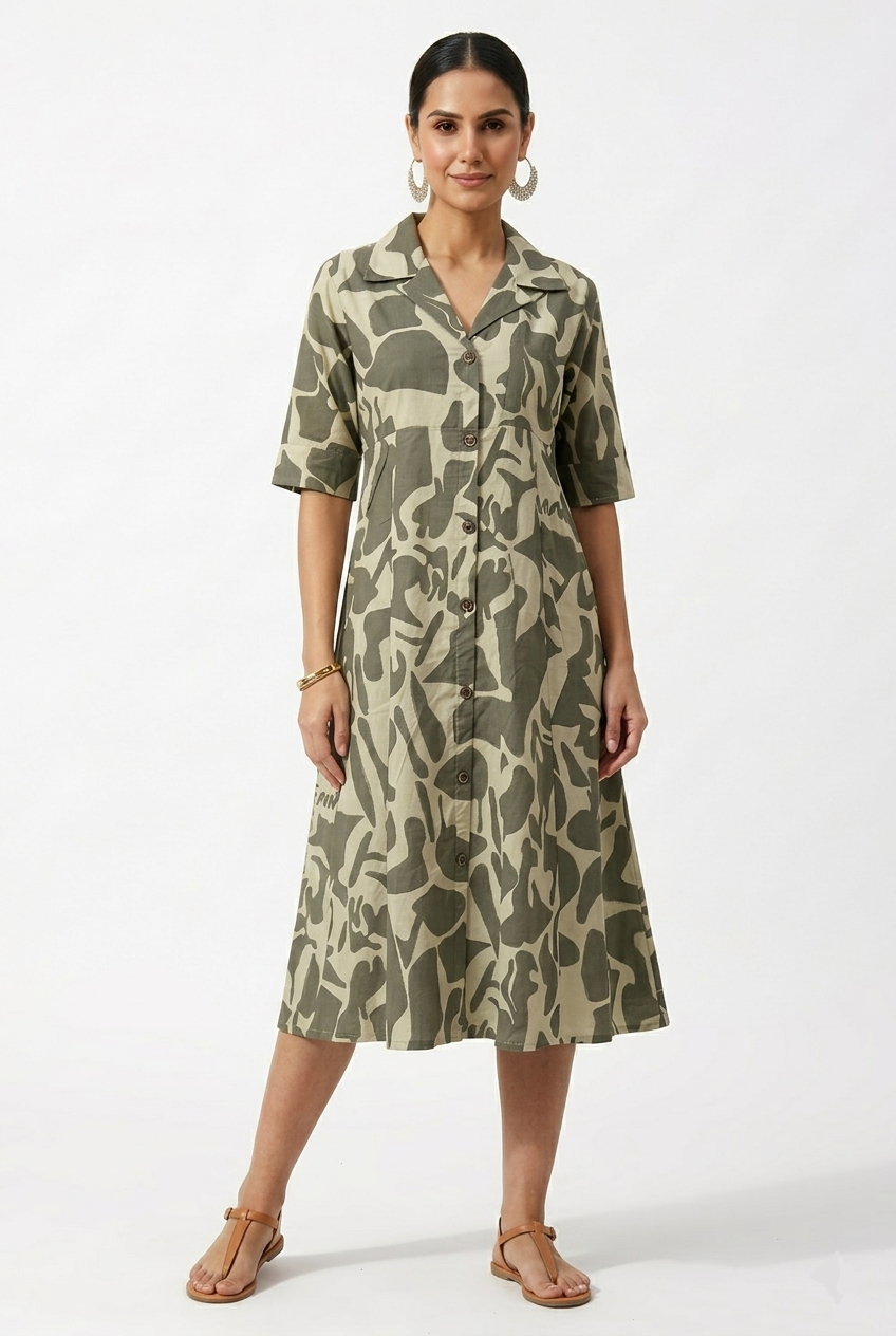 CAMO INSPIRED A-LINE MIDI KURTA