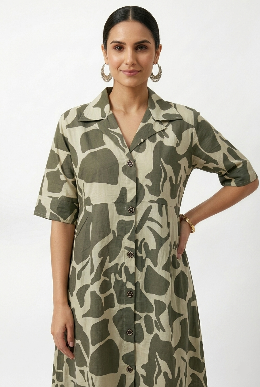 CAMO INSPIRED A-LINE MIDI KURTA