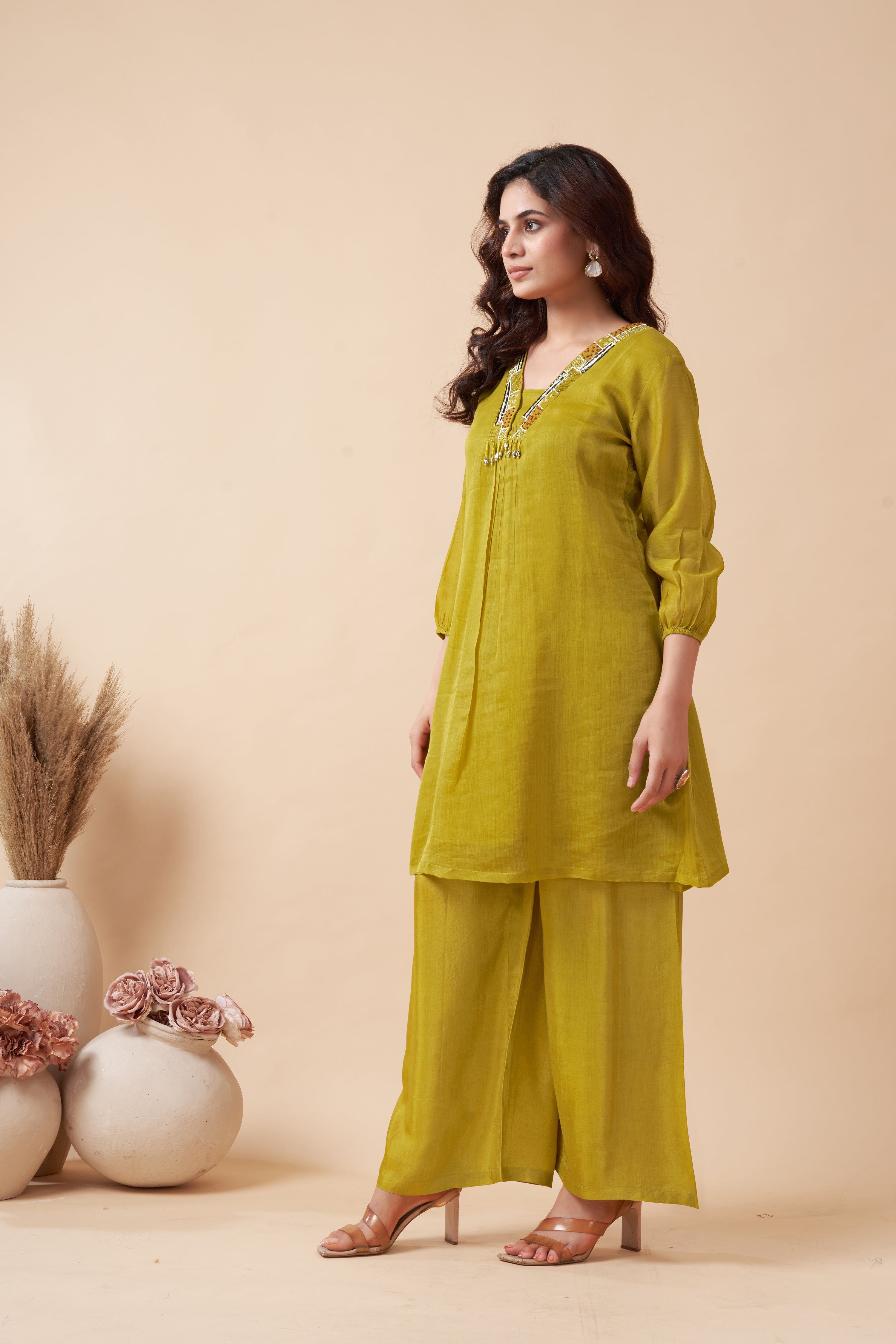 MUSTARD V NECK CO-ORD SET