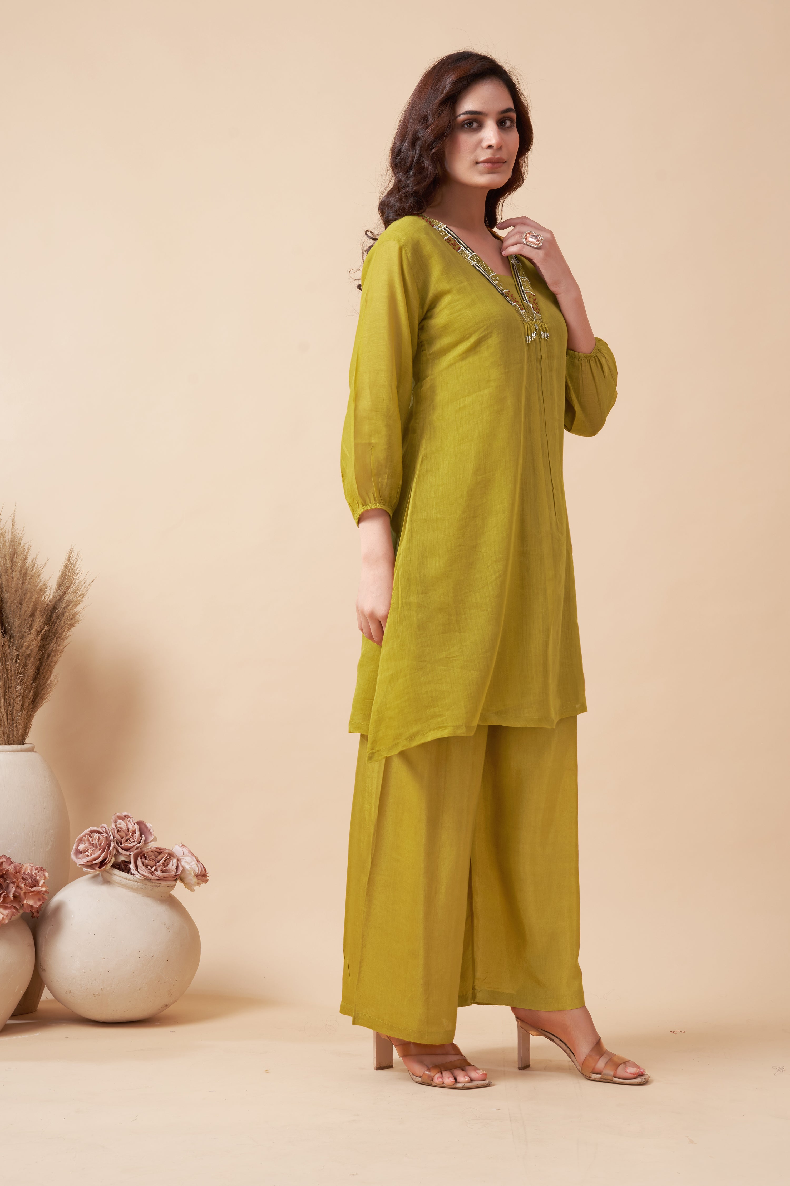 MUSTARD V NECK CO-ORD SET