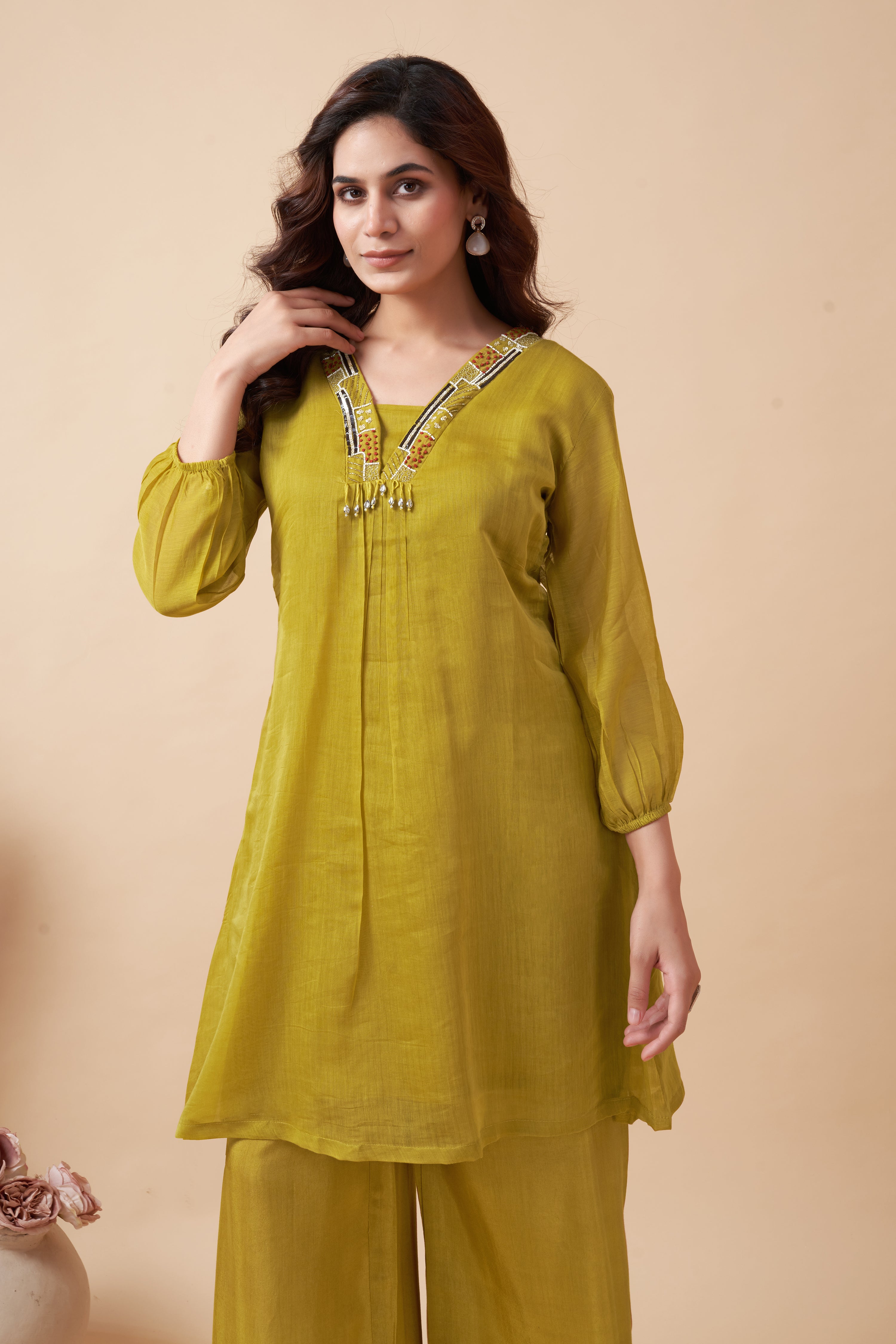 MUSTARD V NECK CO-ORD SET