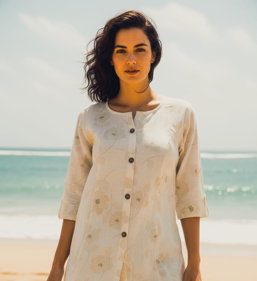 FLORAL BUTTON DOWN LONG KURTA SET