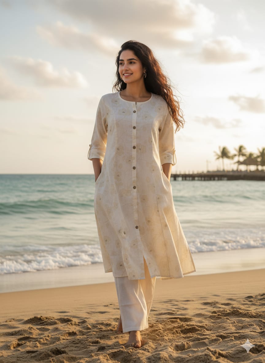 FLORAL BUTTON DOWN LONG KURTA SET