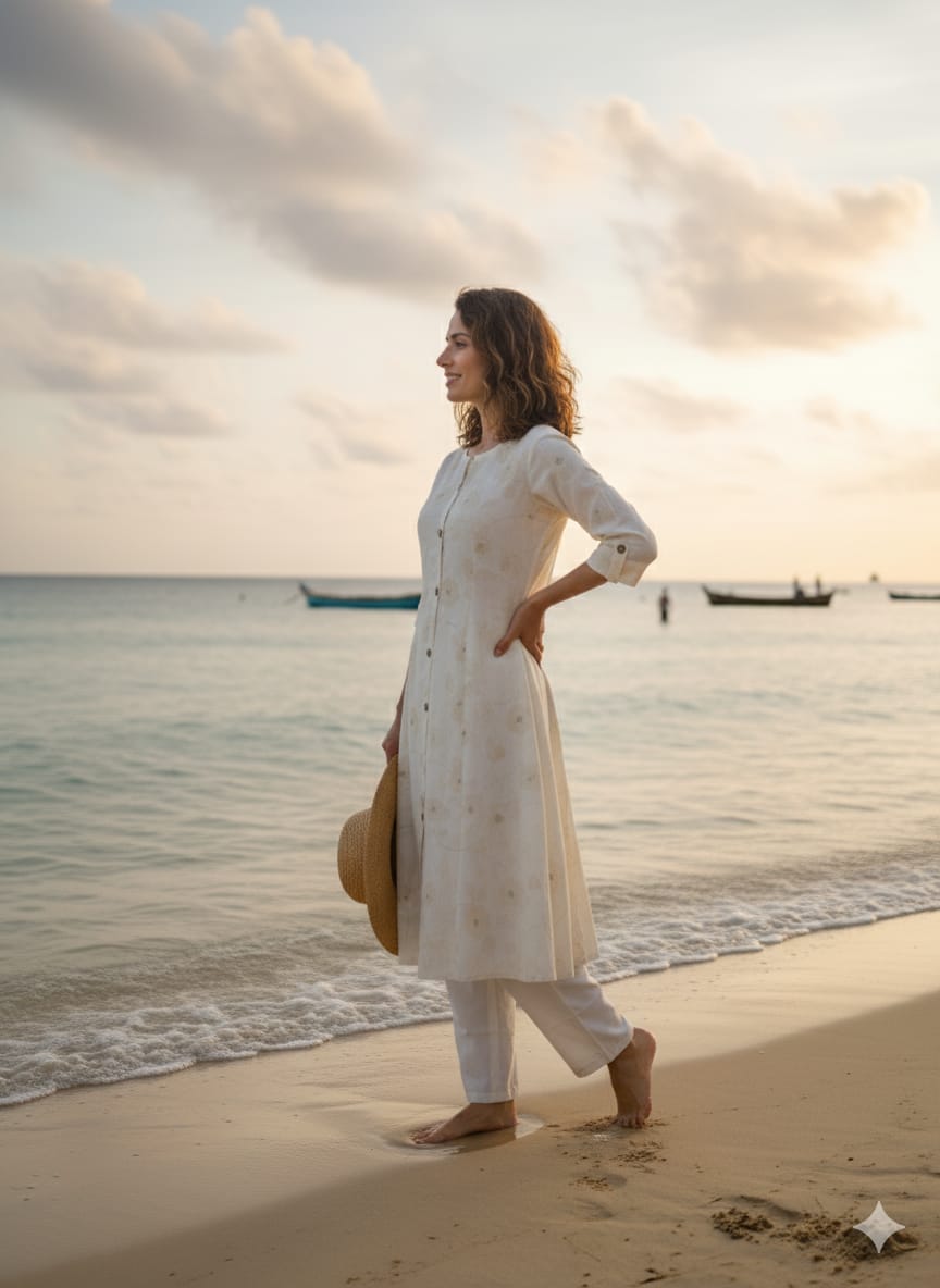 FLORAL BUTTON DOWN LONG KURTA SET