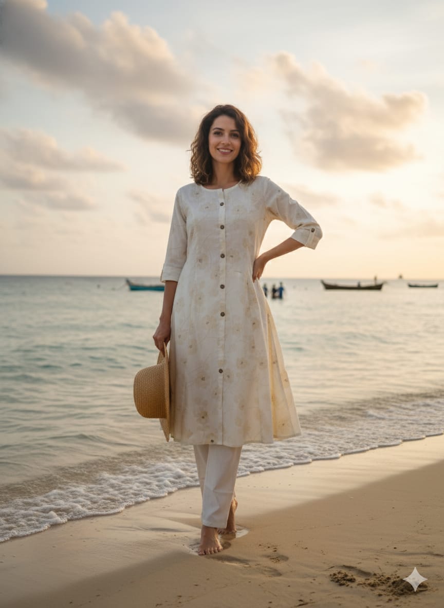 FLORAL BUTTON DOWN LONG KURTA SET