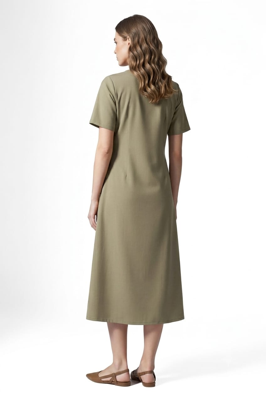 Olive Green Botanical embroidered midi dress