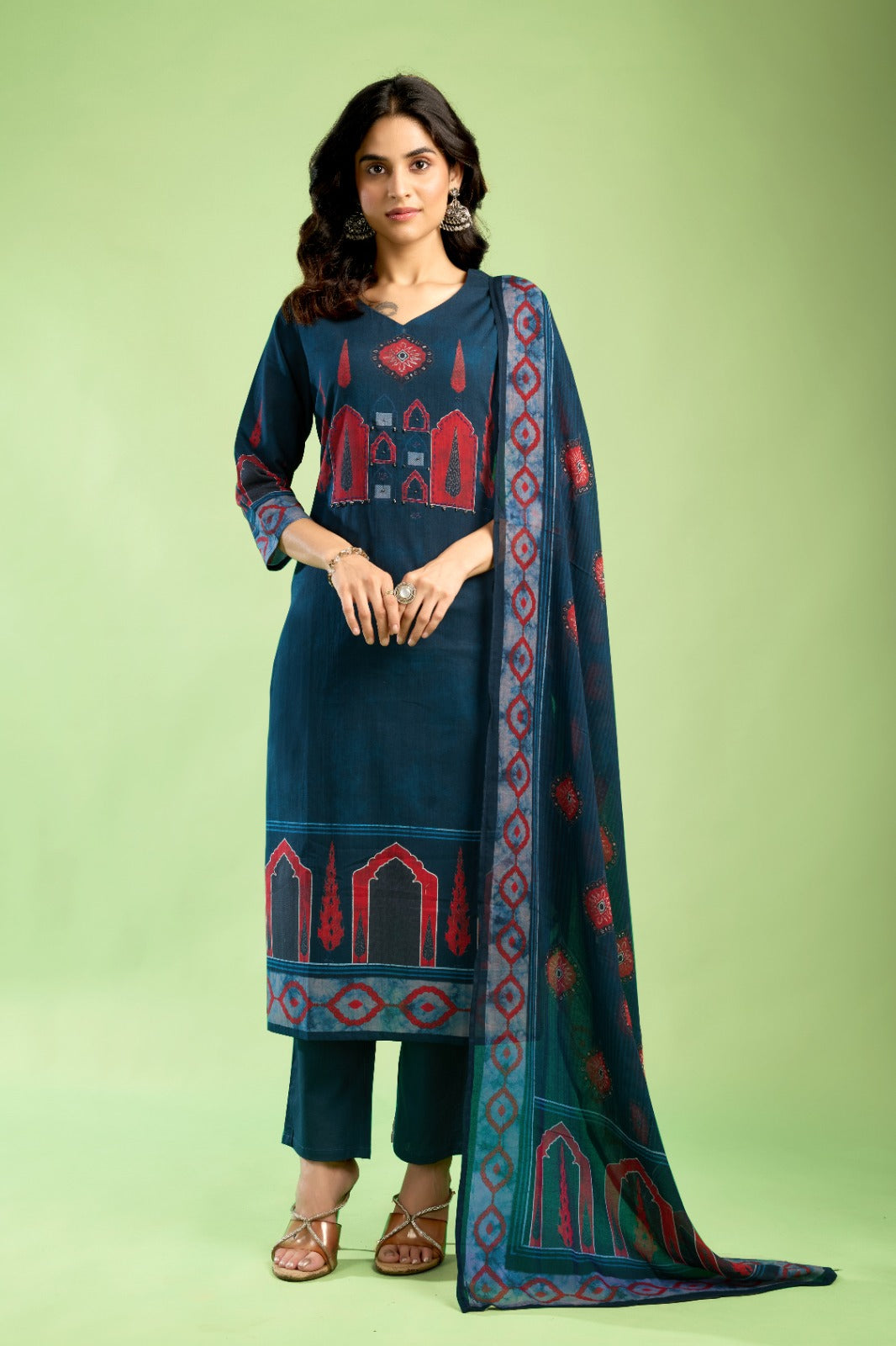 ELEGANT RAMA-RED PRINTED KURTA SET