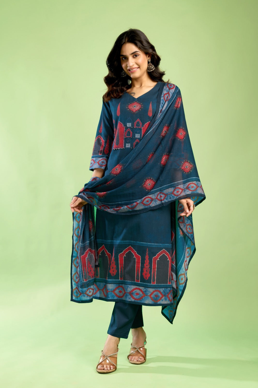 ELEGANT RAMA-RED PRINTED KURTA SET