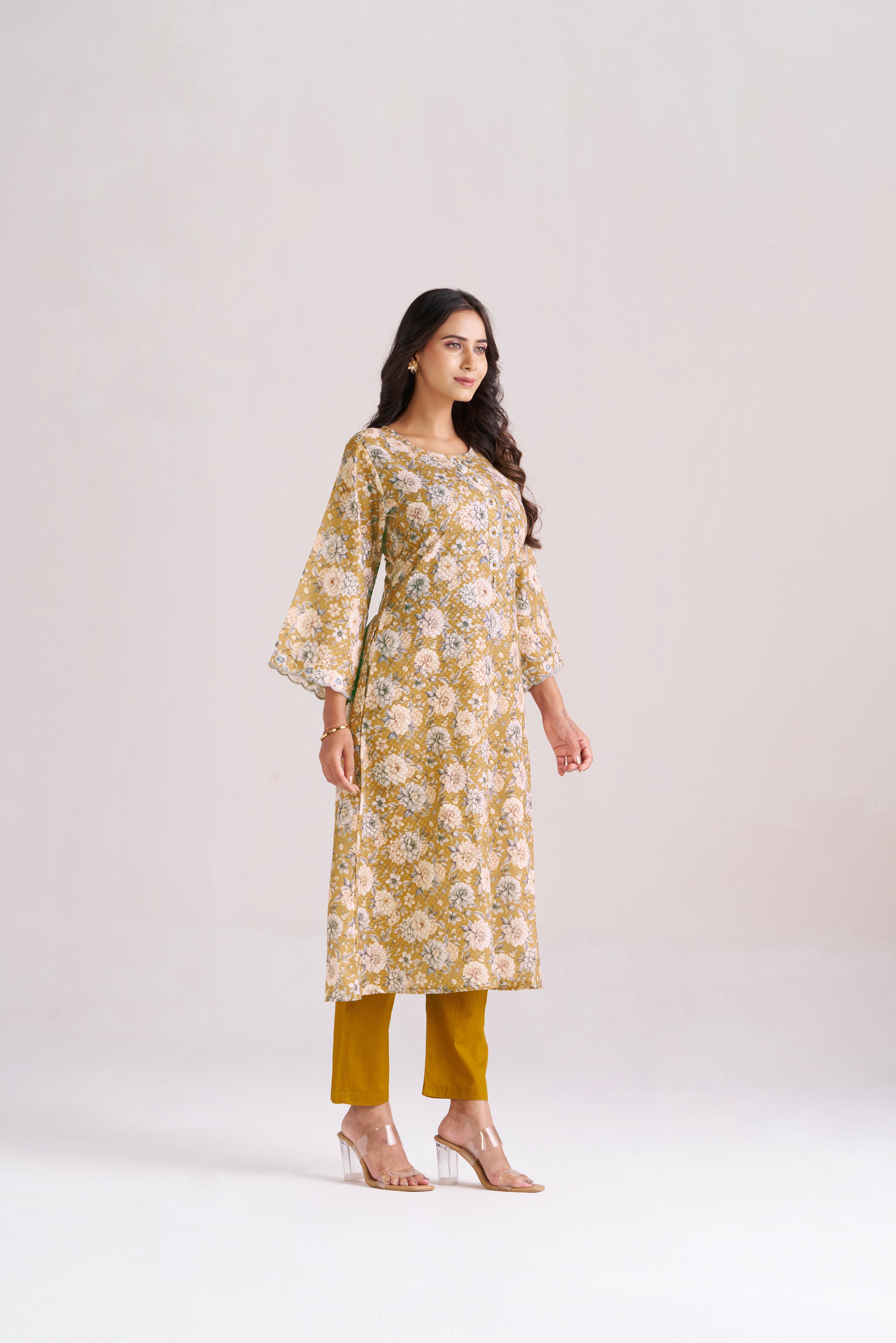 FLORAL PRINT WITH DOBBY WEAVE IN YELLOW