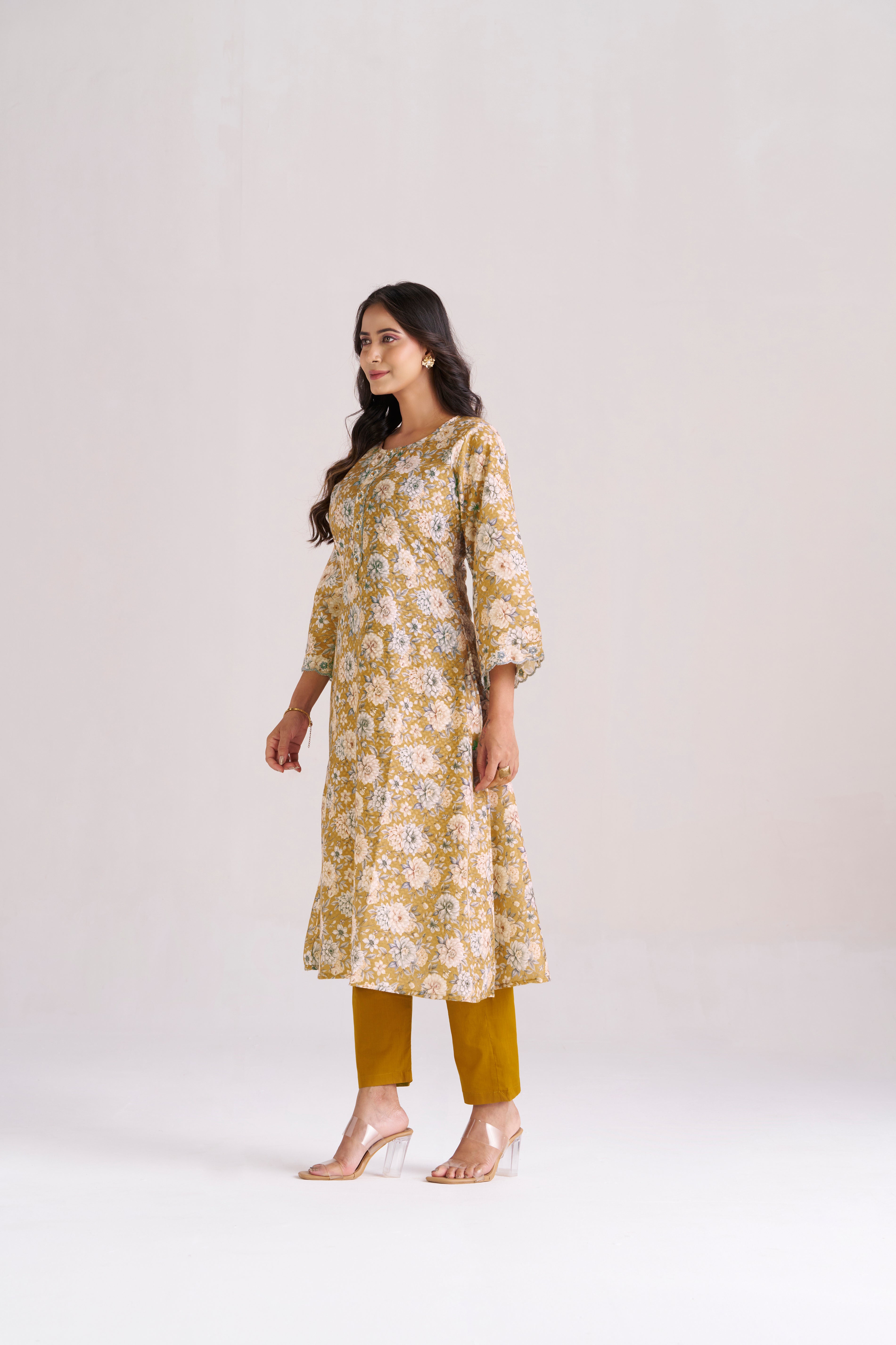 FLORAL PRINT WITH DOBBY WEAVE IN YELLOW