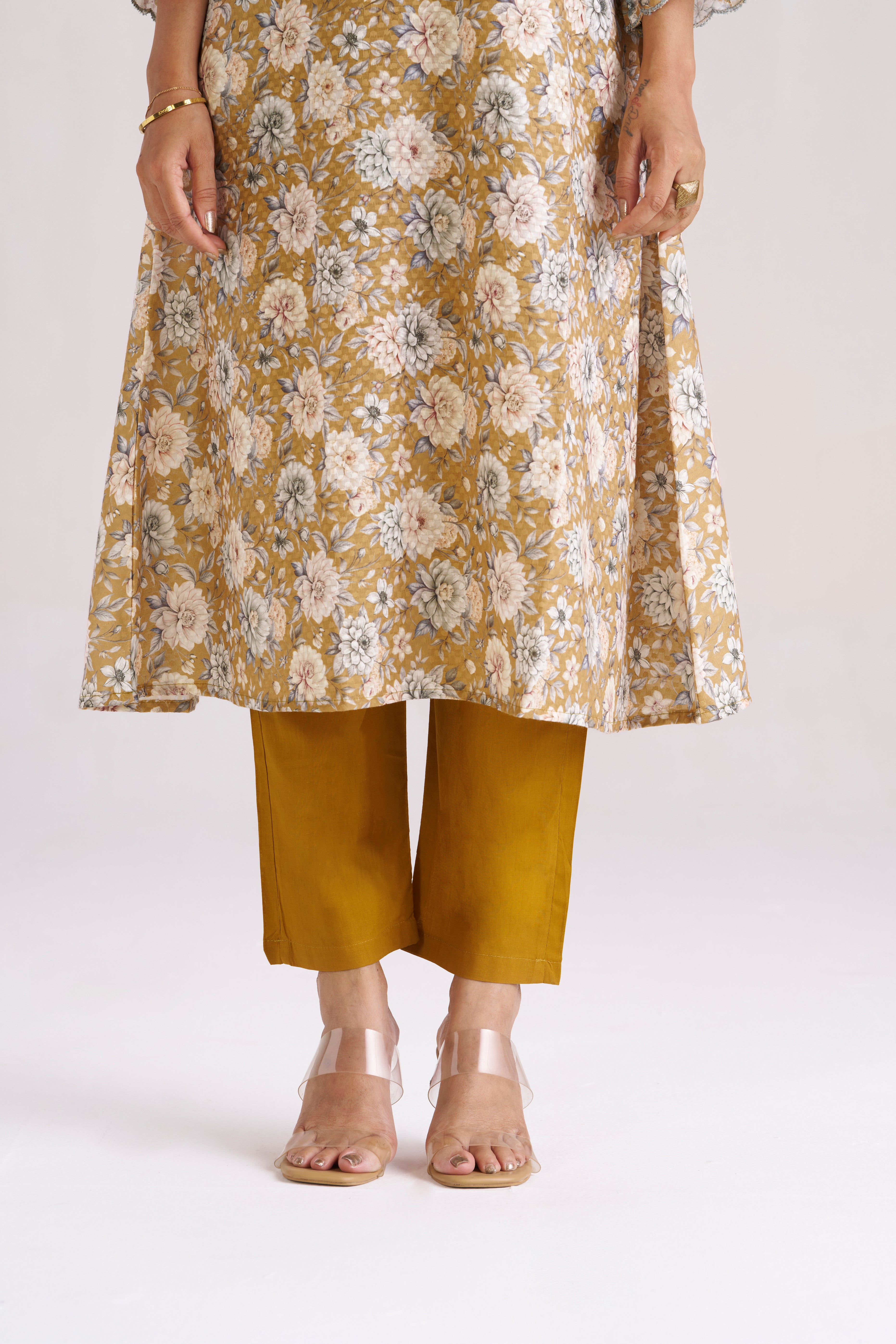 FLORAL PRINT WITH DOBBY WEAVE IN YELLOW