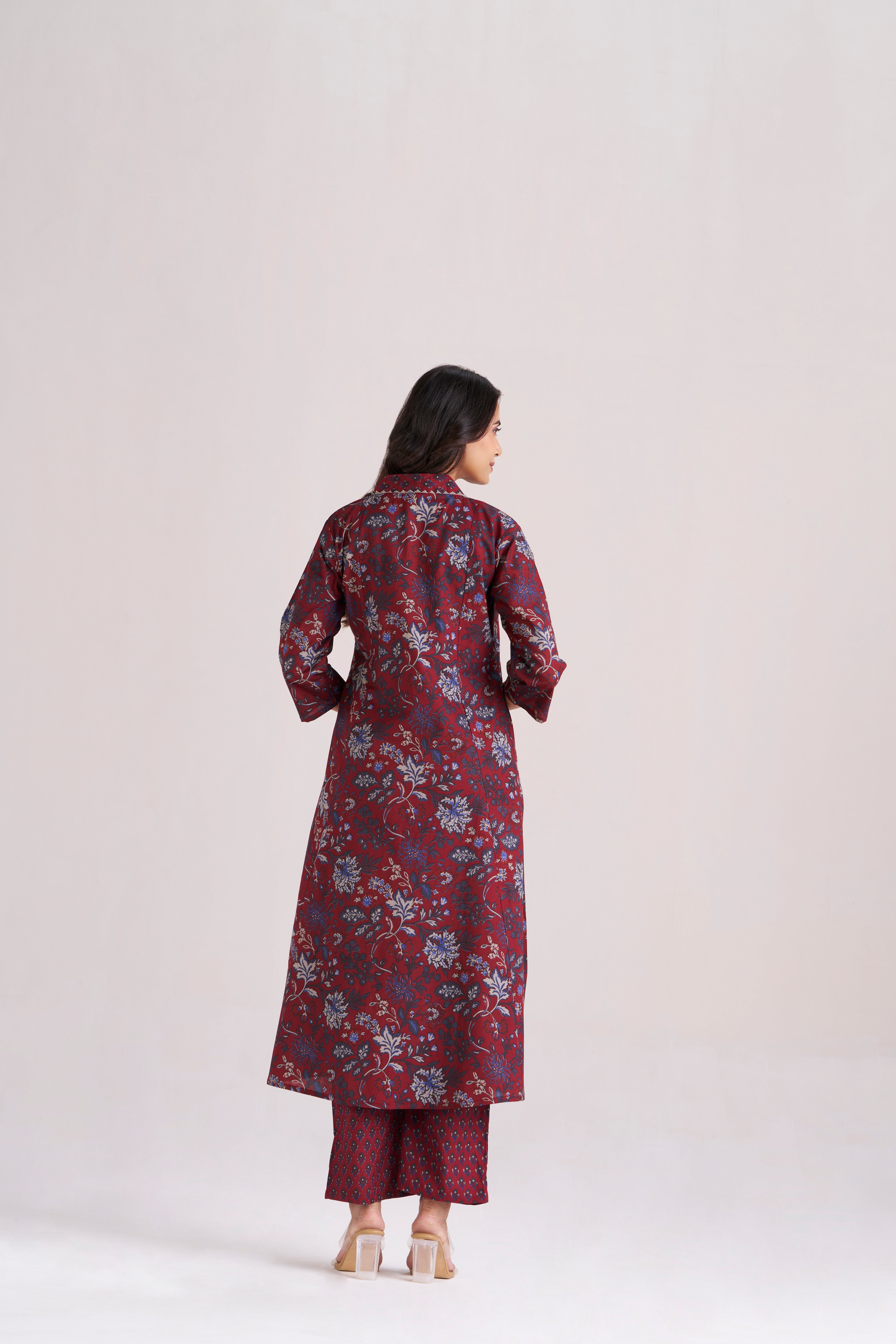 ELEGANT MAROON FLORAL KURTA SET