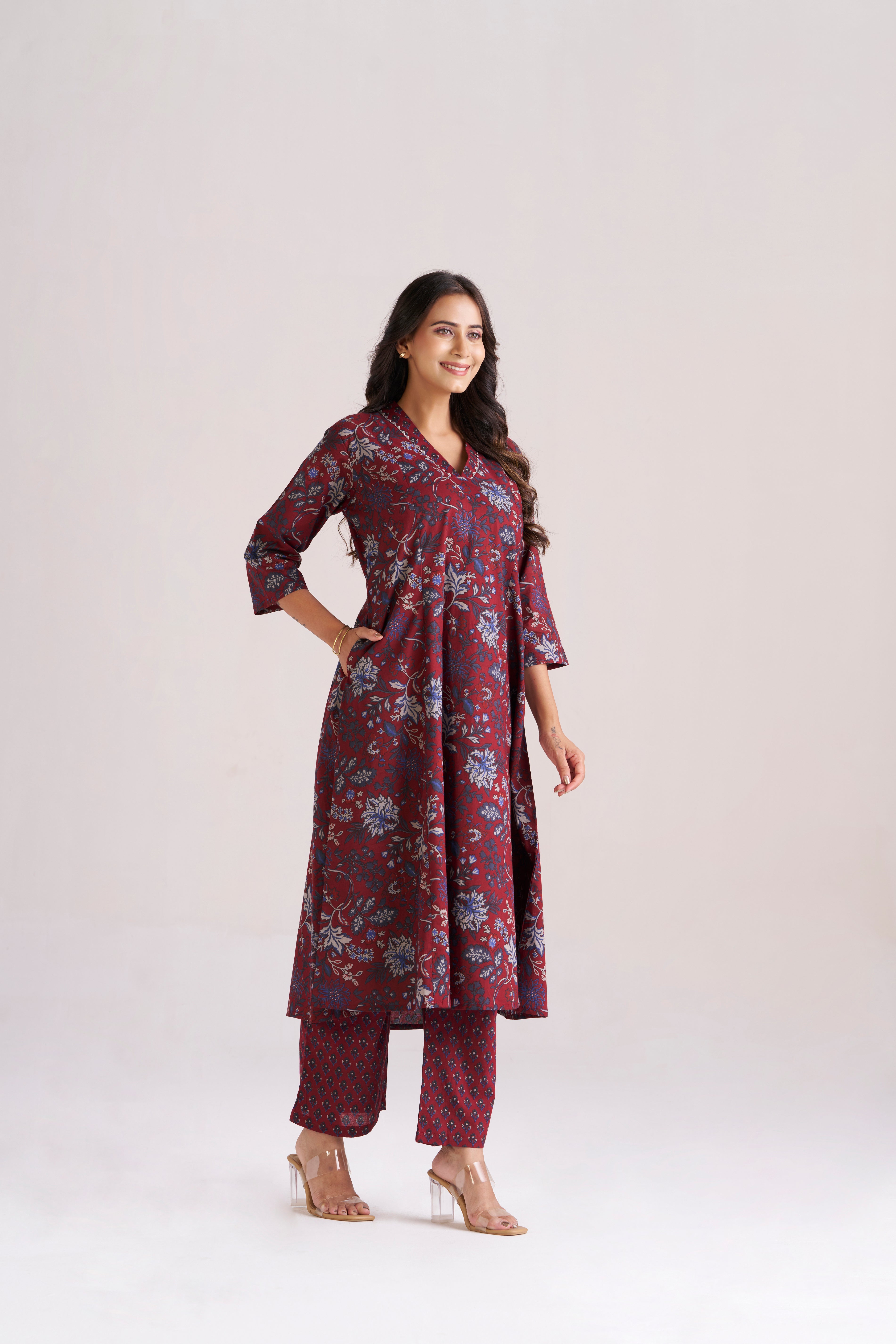ELEGANT MAROON FLORAL KURTA SET