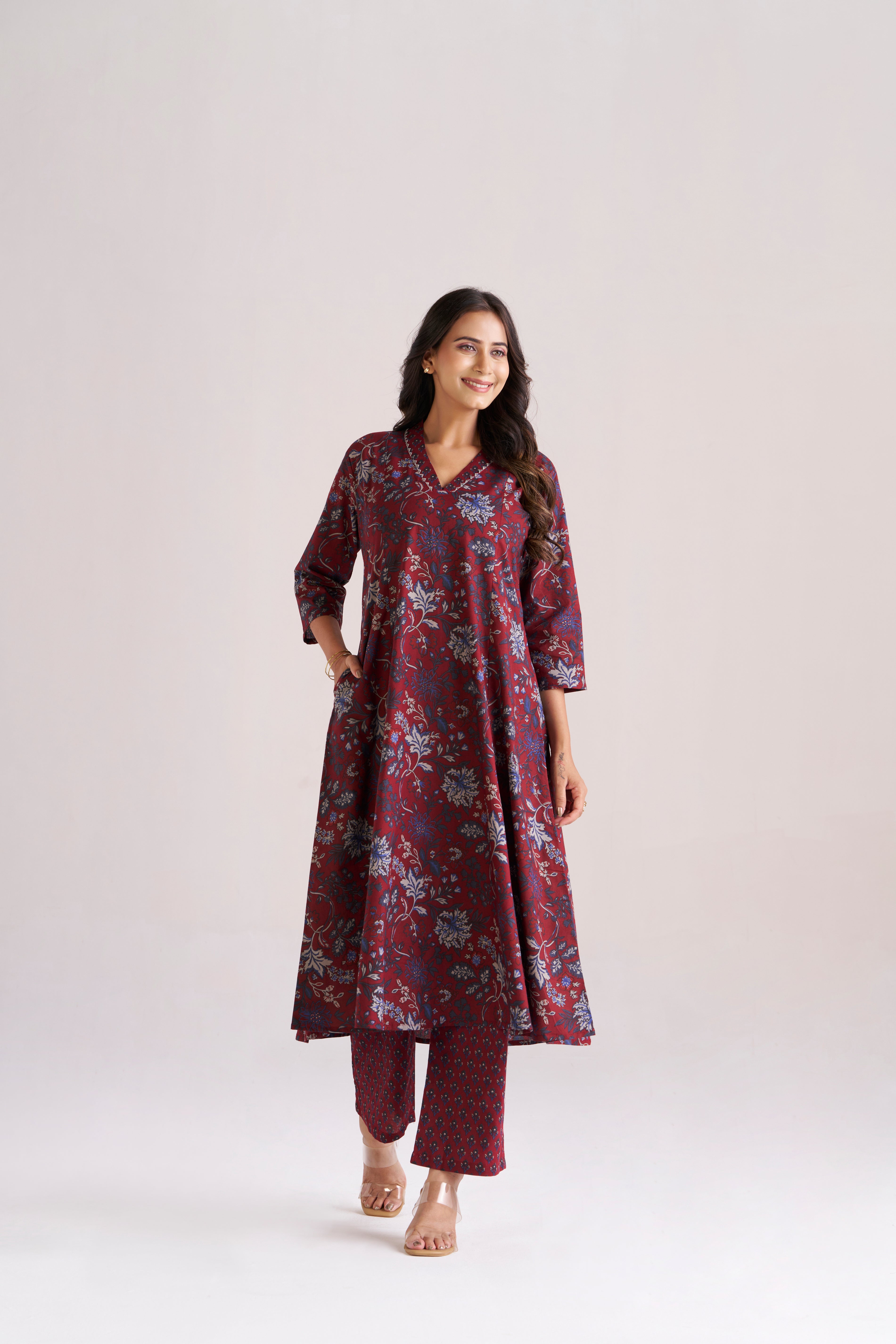 ELEGANT MAROON FLORAL KURTA SET