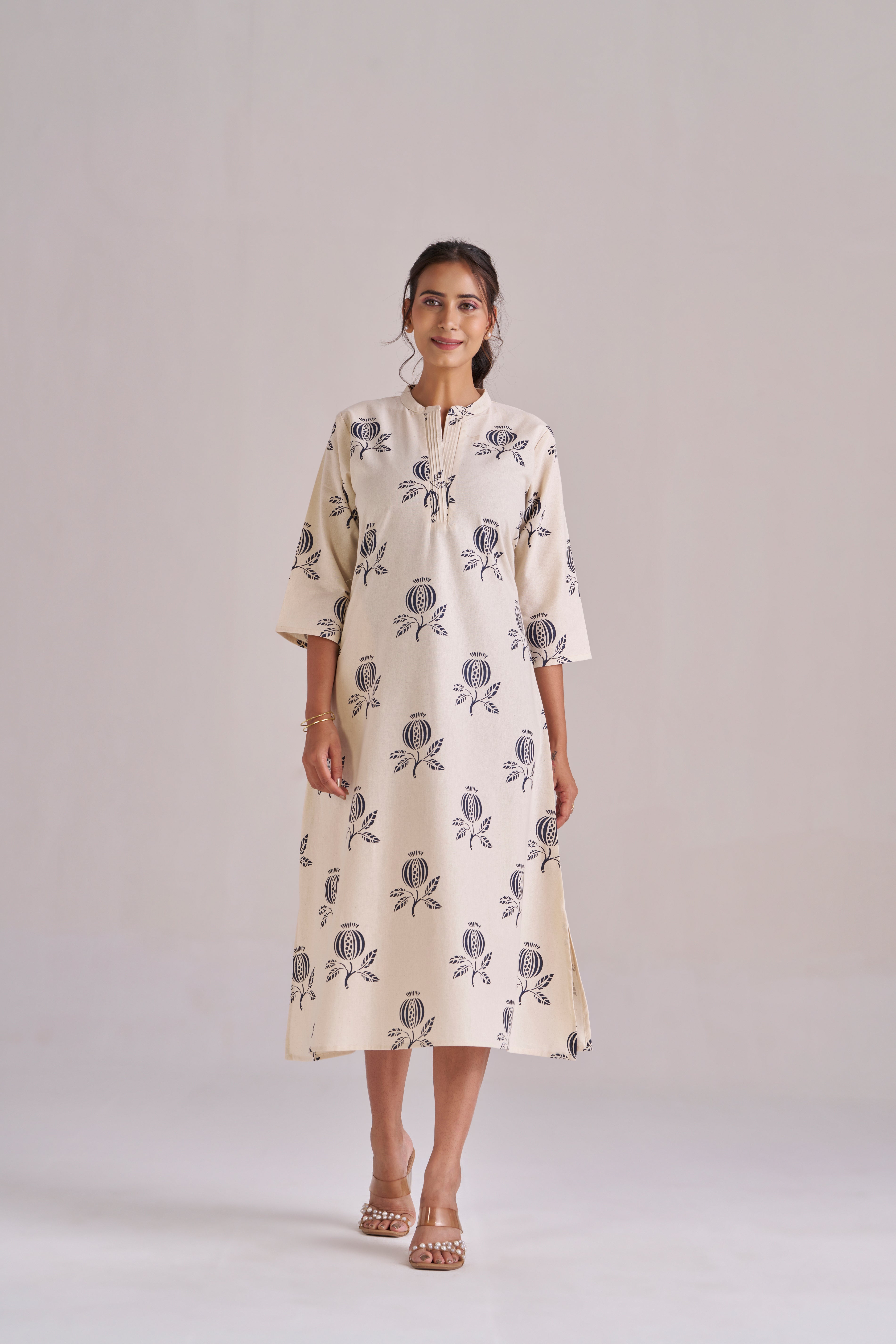 Anar printed in black cotton midi dress