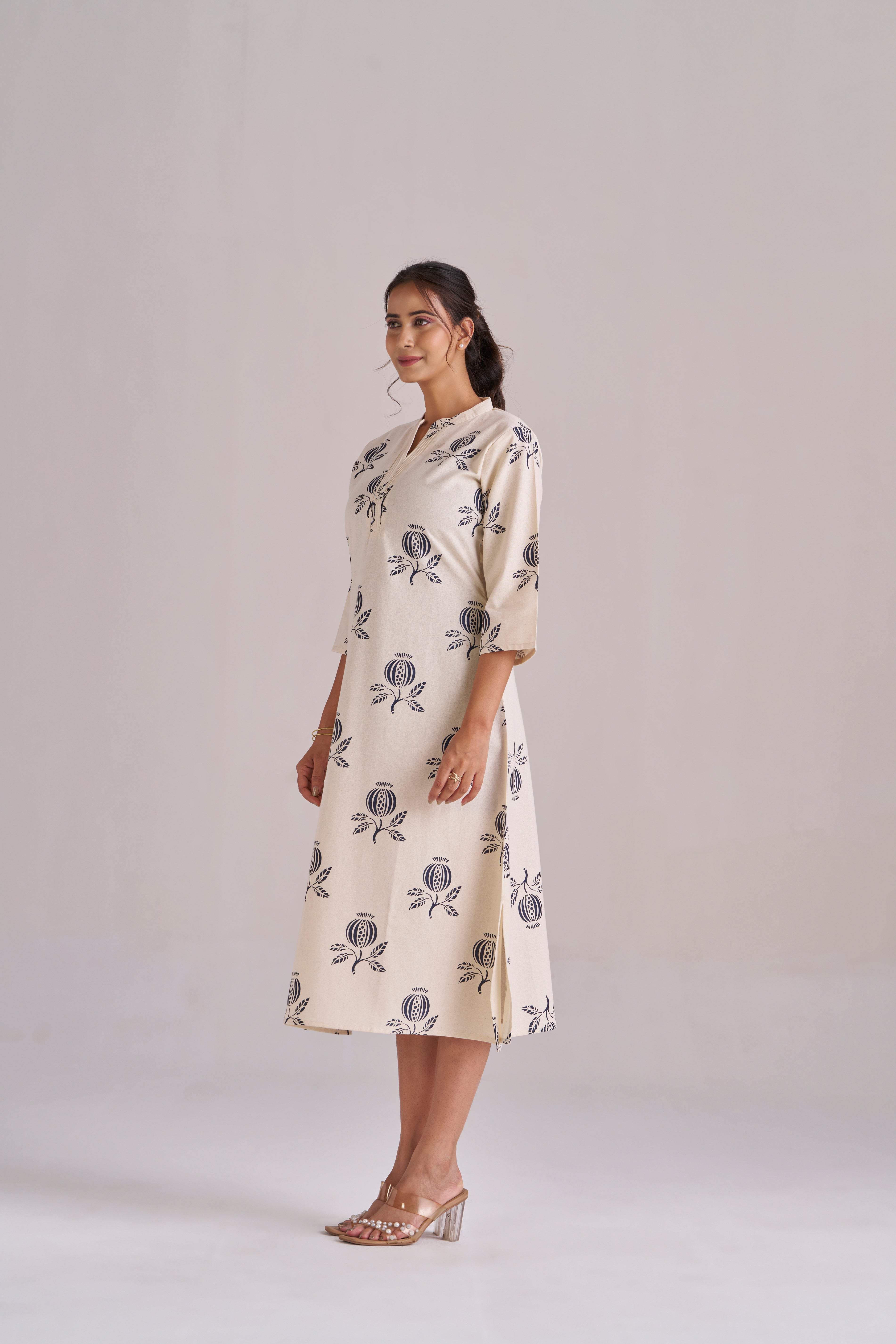 Anar printed in black cotton midi dress