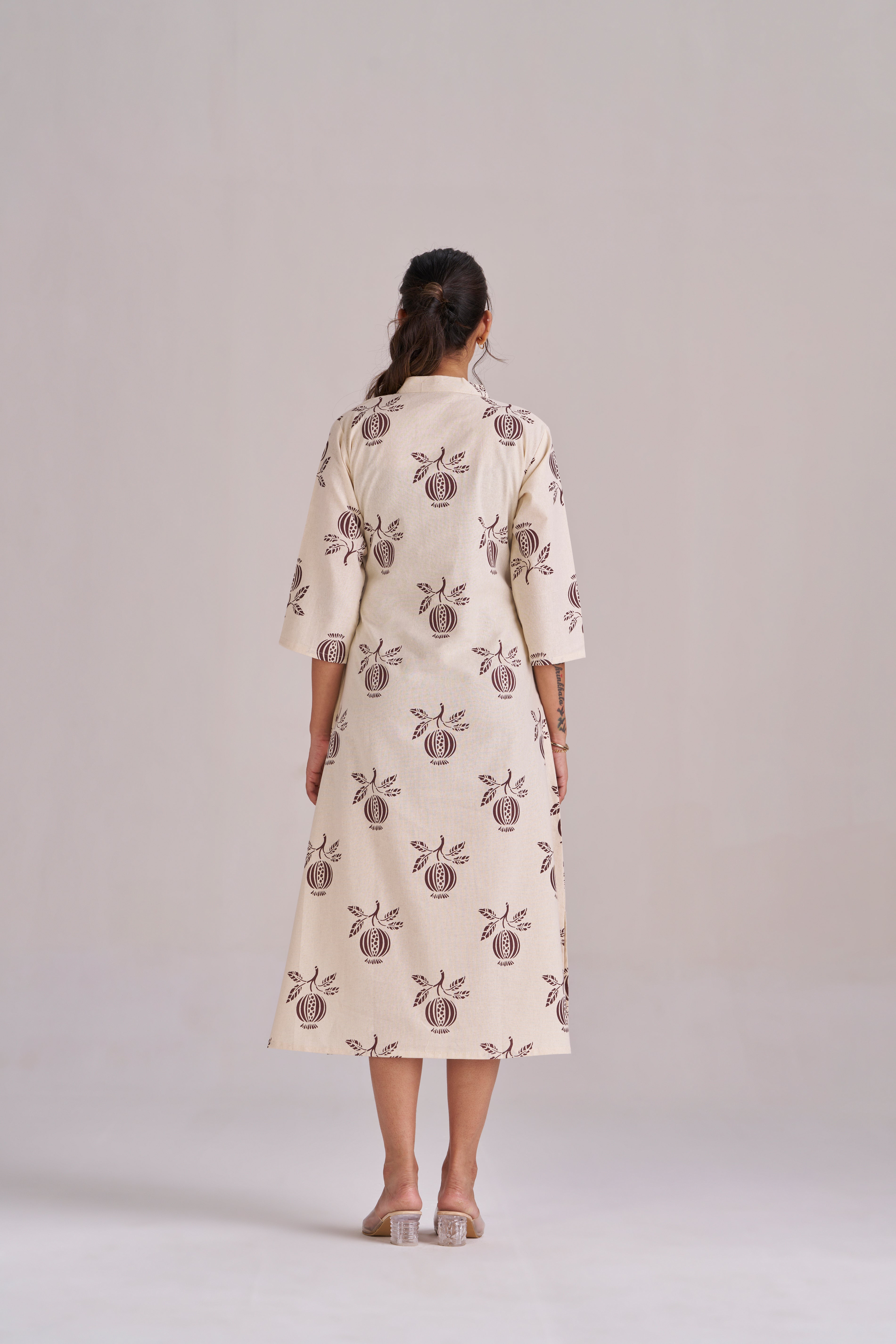 Anar printed in brown cotton midi dress
