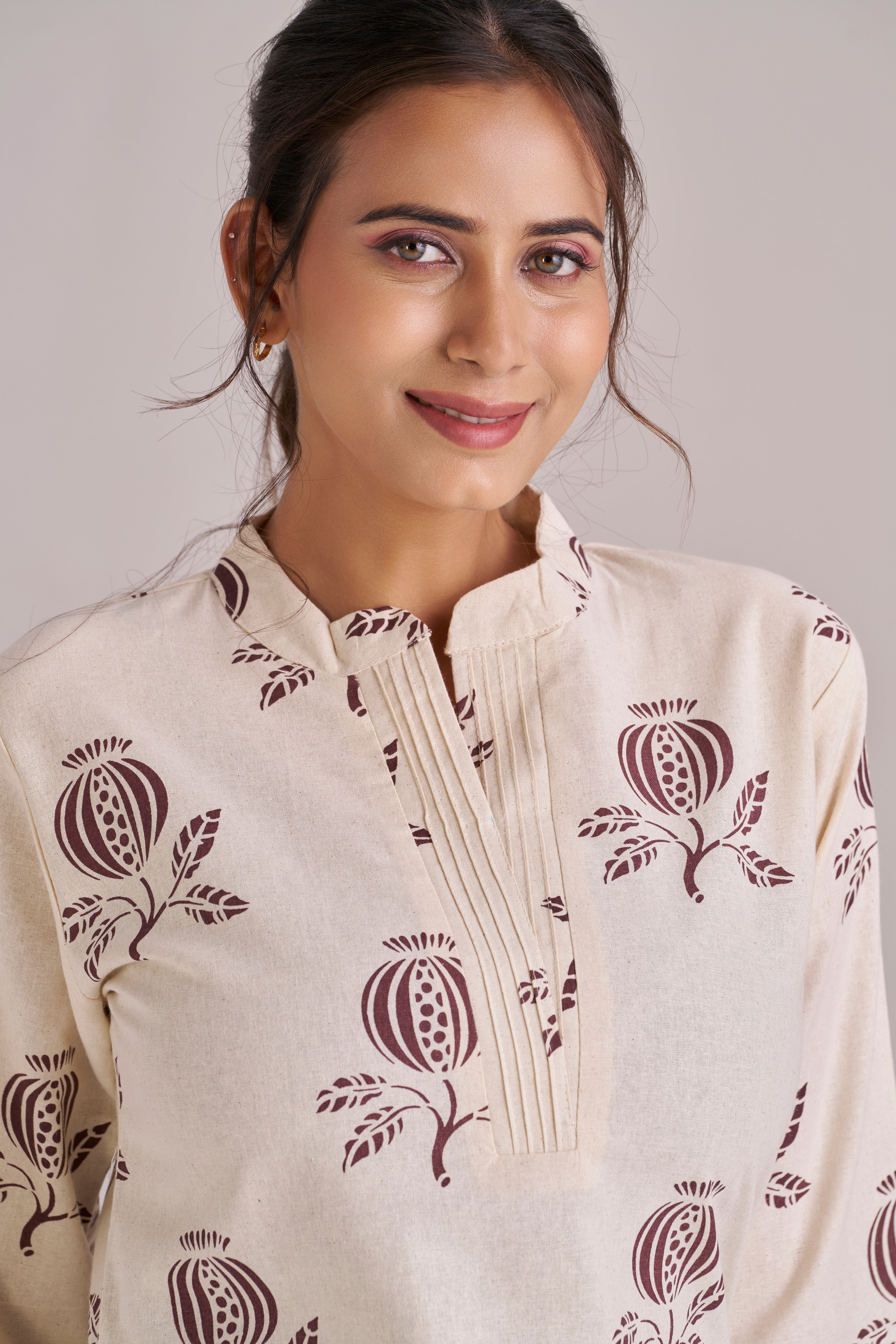 Anar printed in brown cotton midi dress