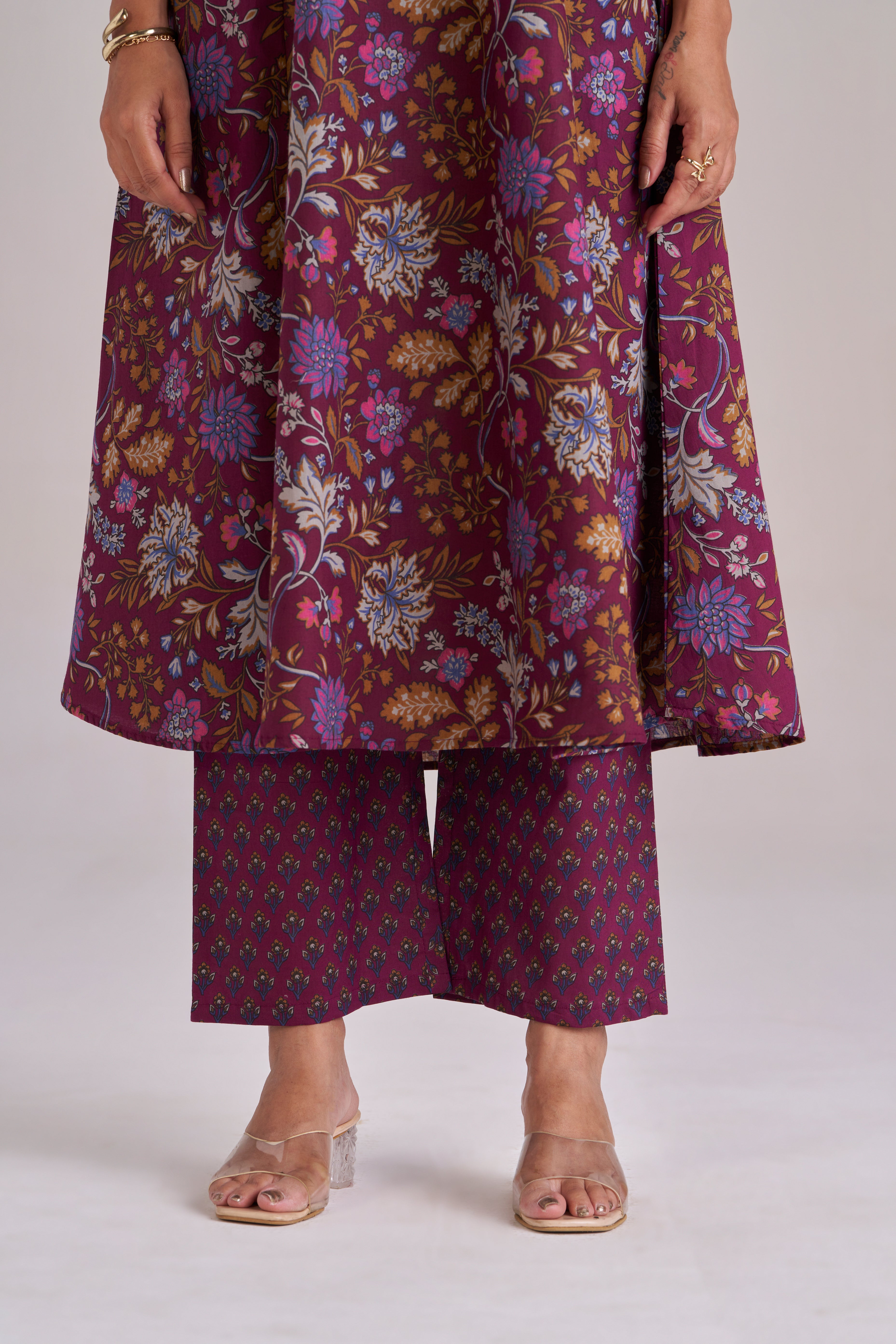 DEEP PURPLE FLORAL A-LINE KURTA SET