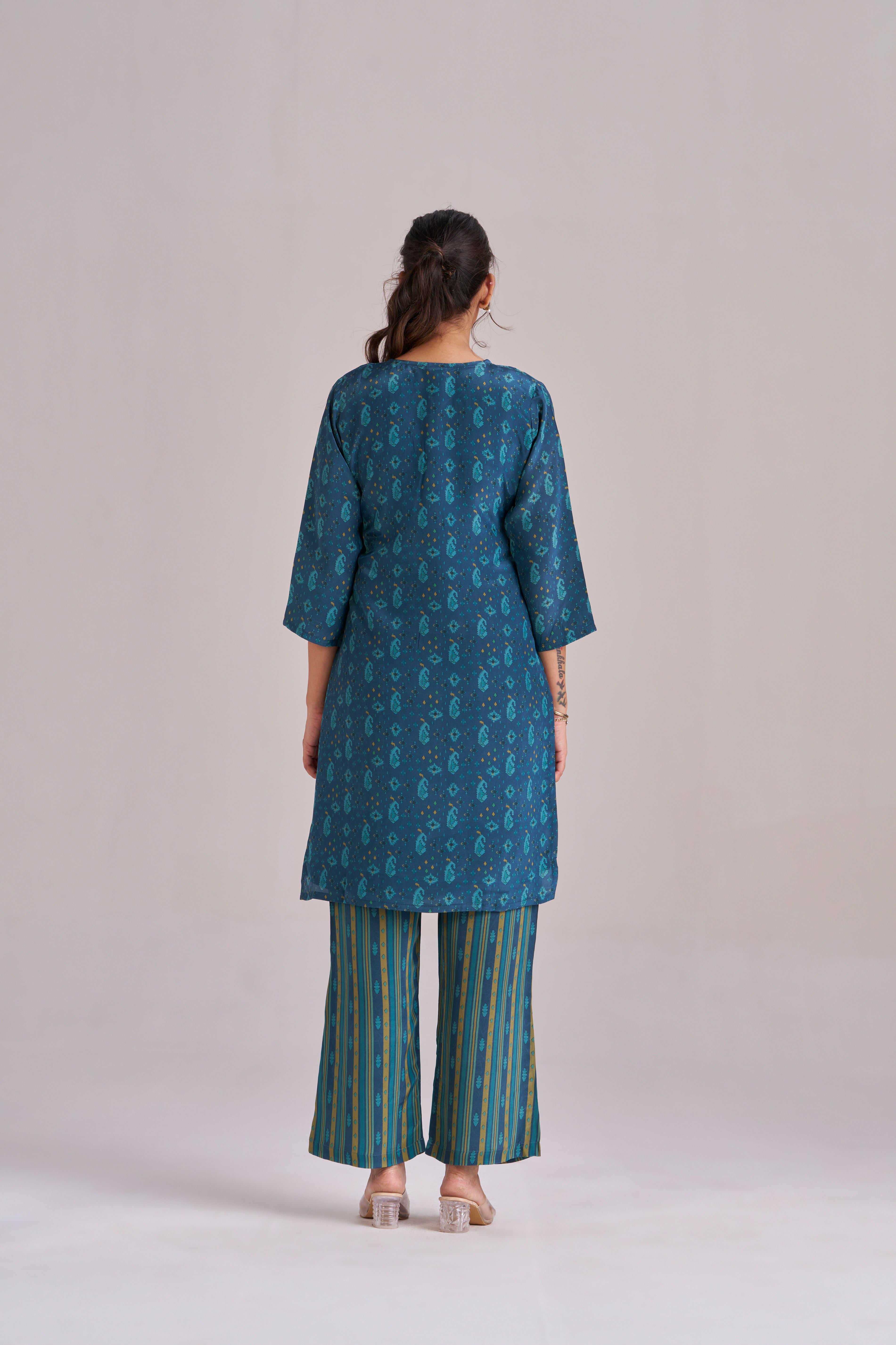 TEAL BLUE DIGITAL PRINT KURTA SET