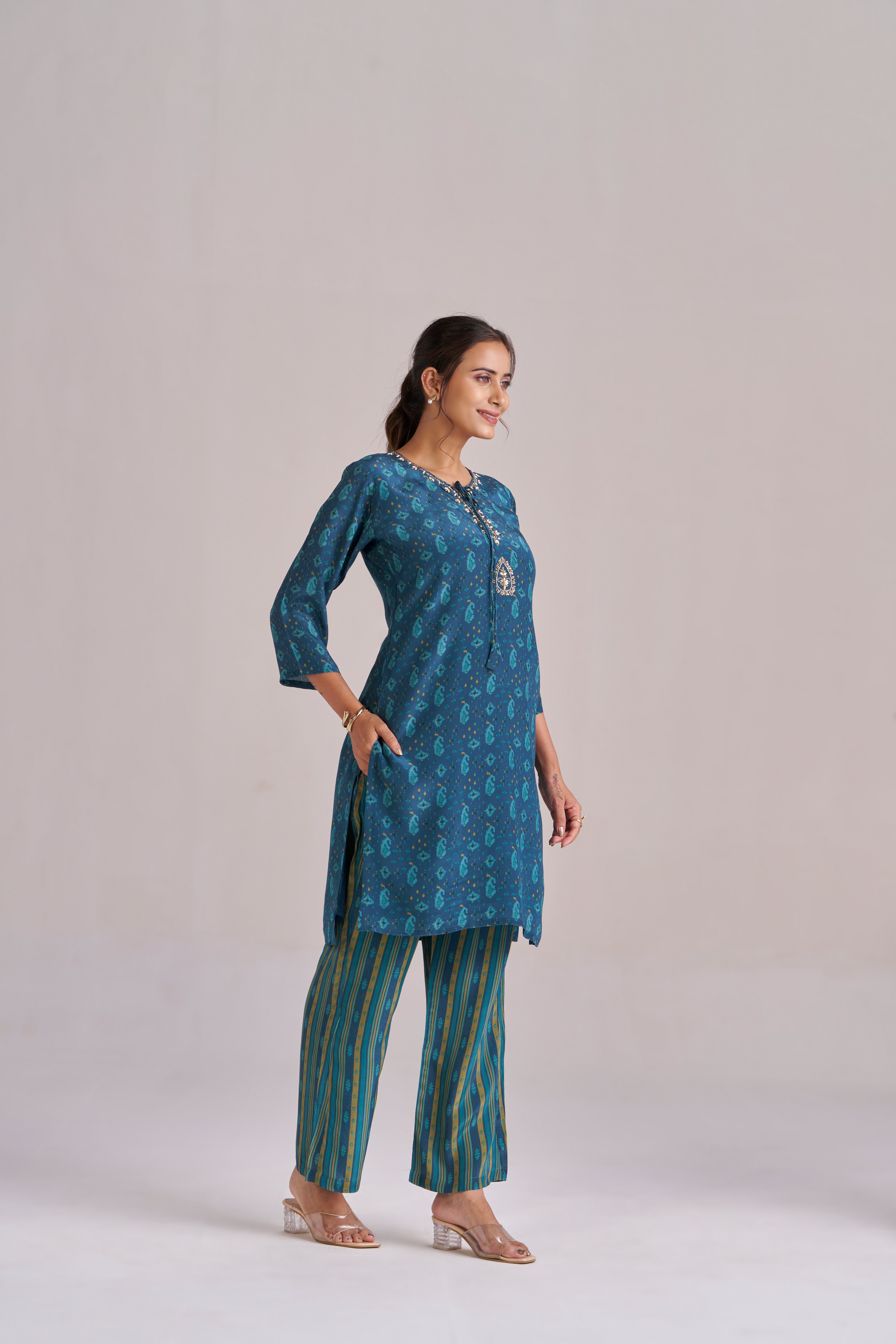 TEAL BLUE DIGITAL PRINT KURTA SET