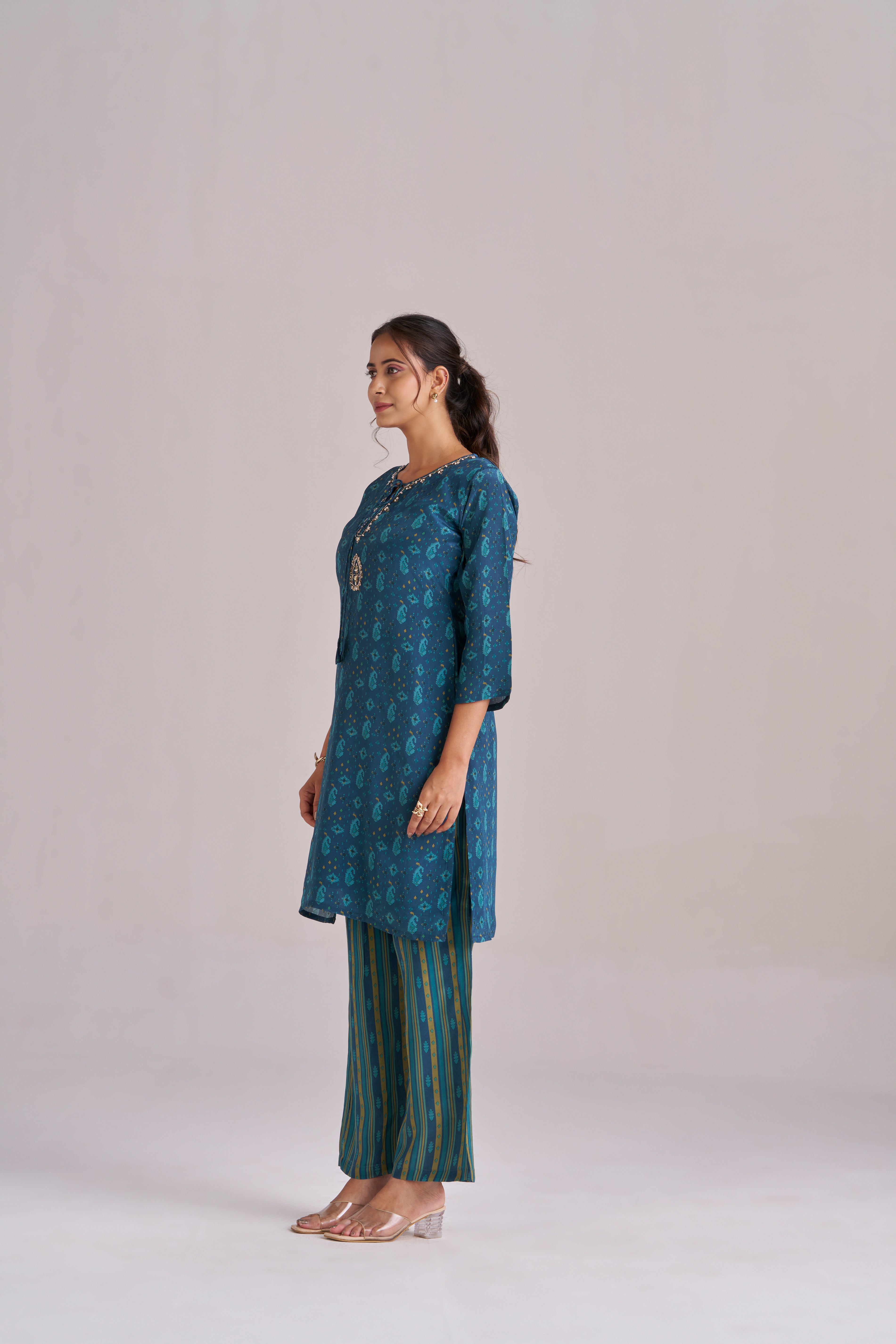 TEAL BLUE DIGITAL PRINT KURTA SET