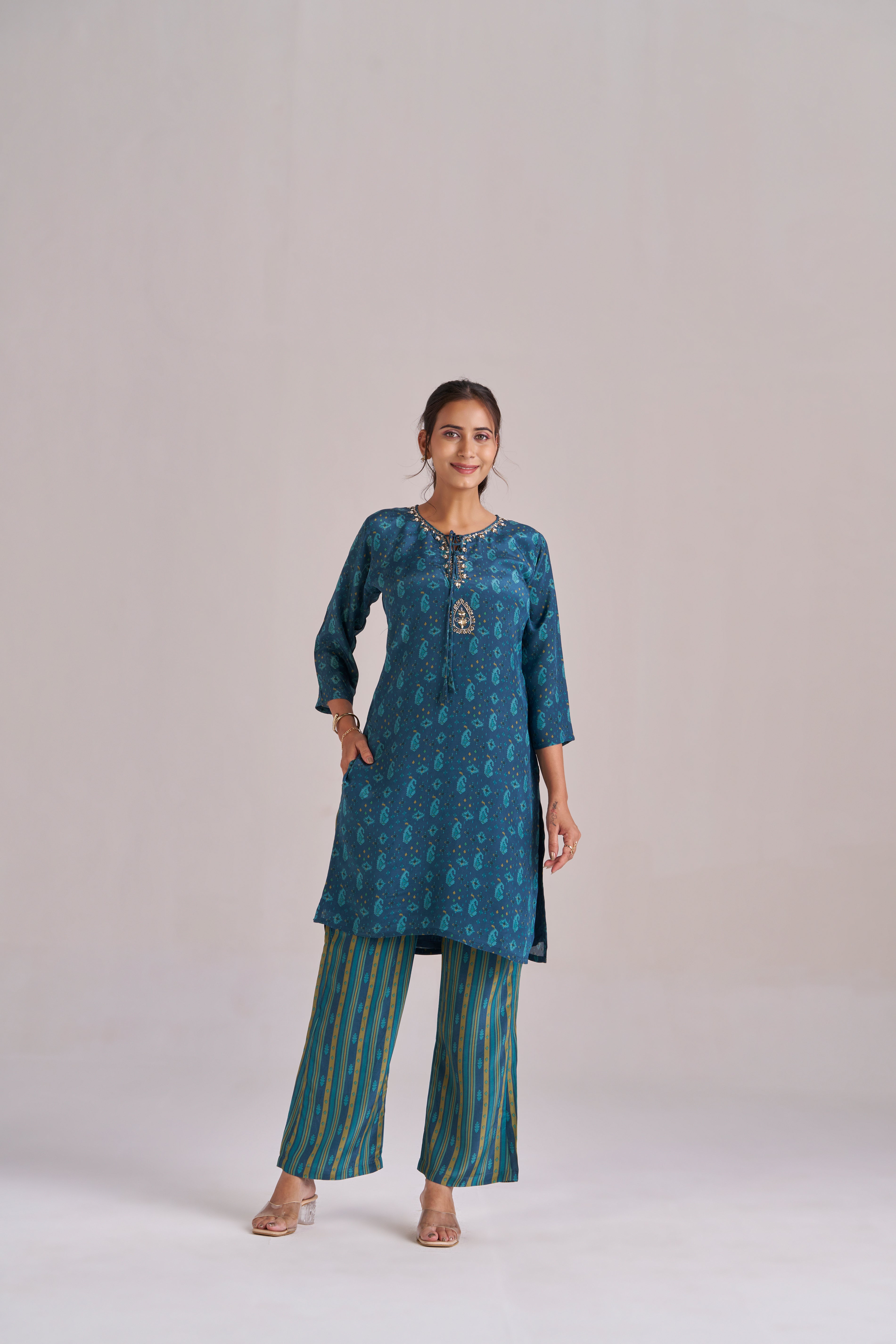 TEAL BLUE DIGITAL PRINT KURTA SET