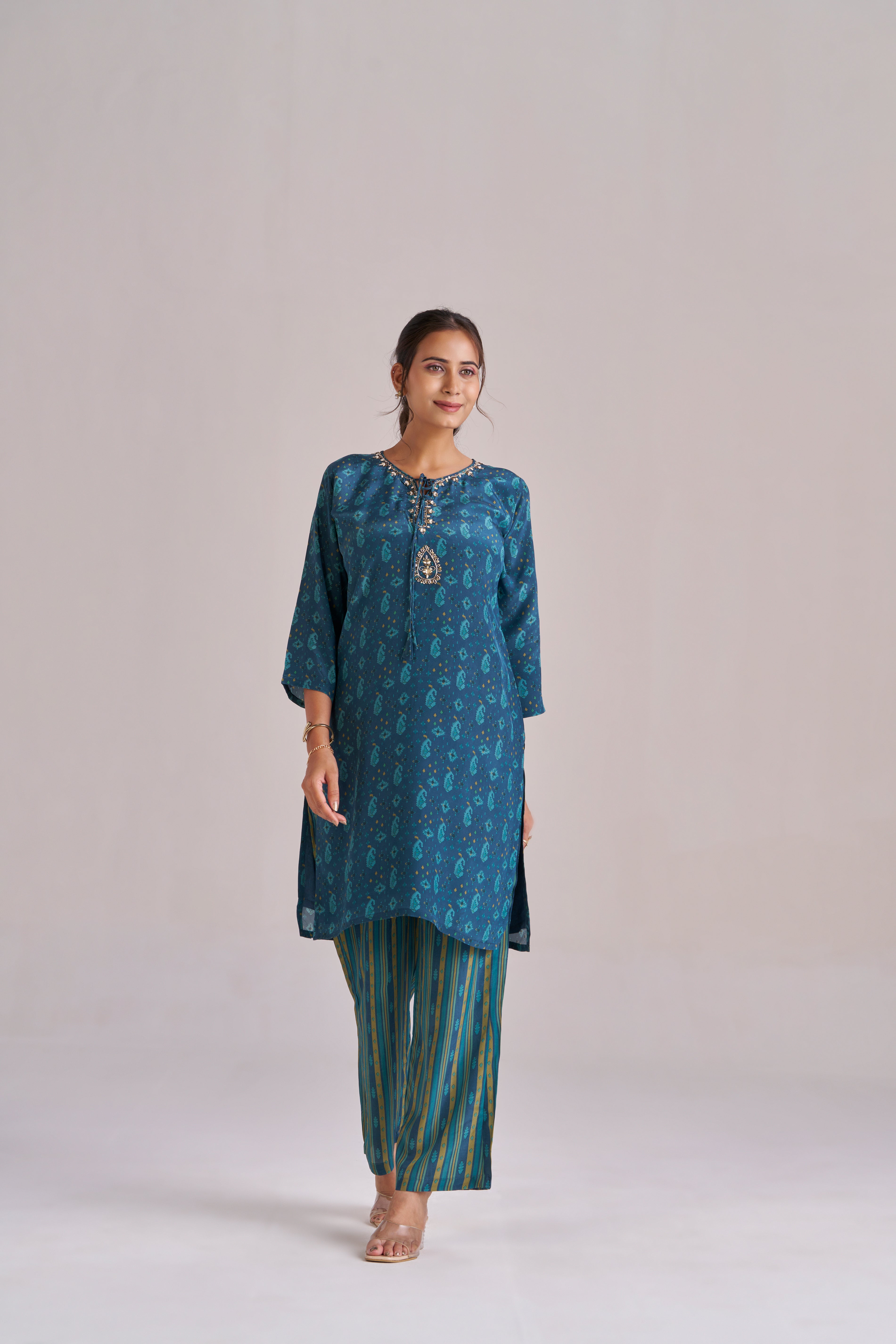 TEAL BLUE DIGITAL PRINT KURTA SET