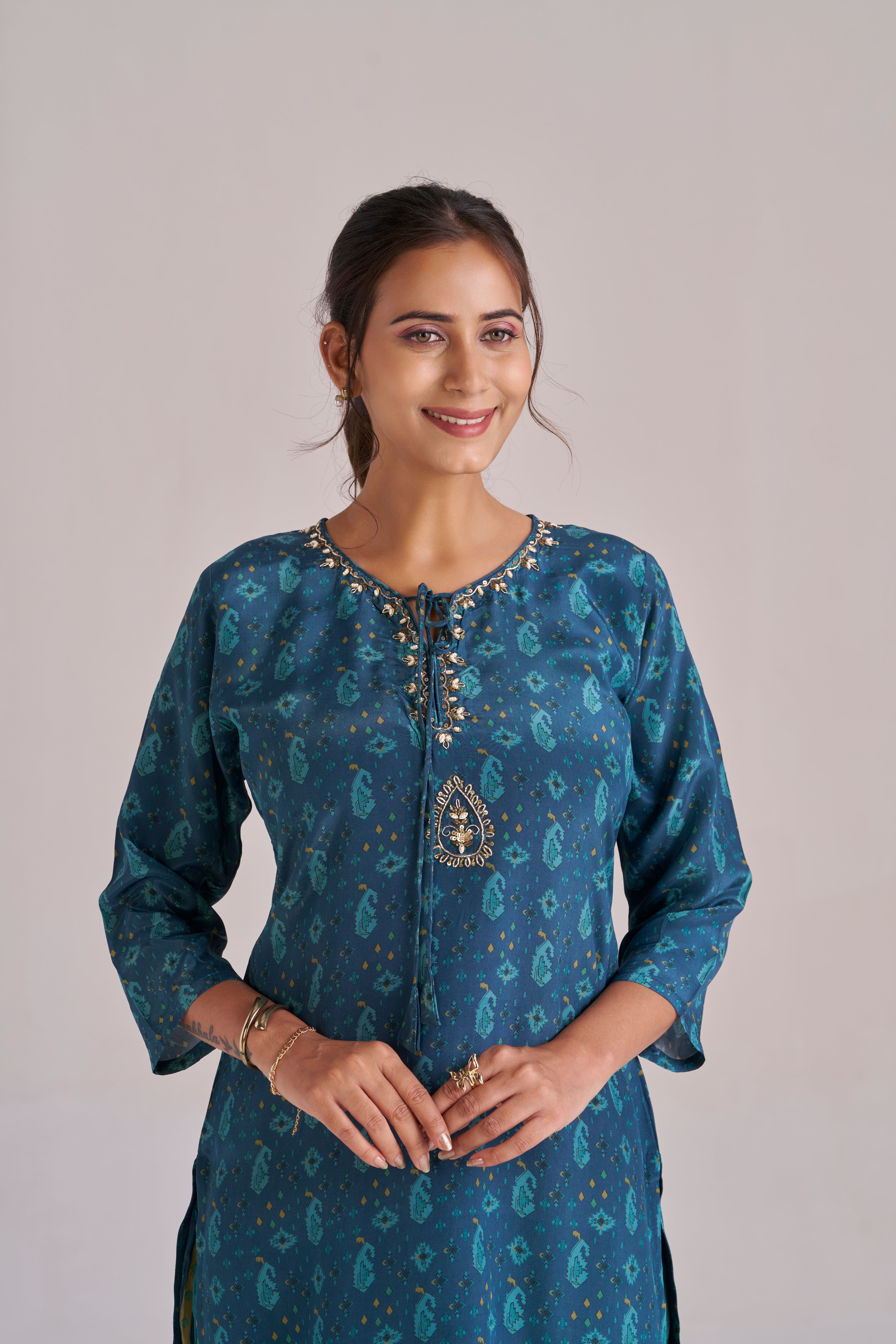 TEAL BLUE DIGITAL PRINT KURTA SET
