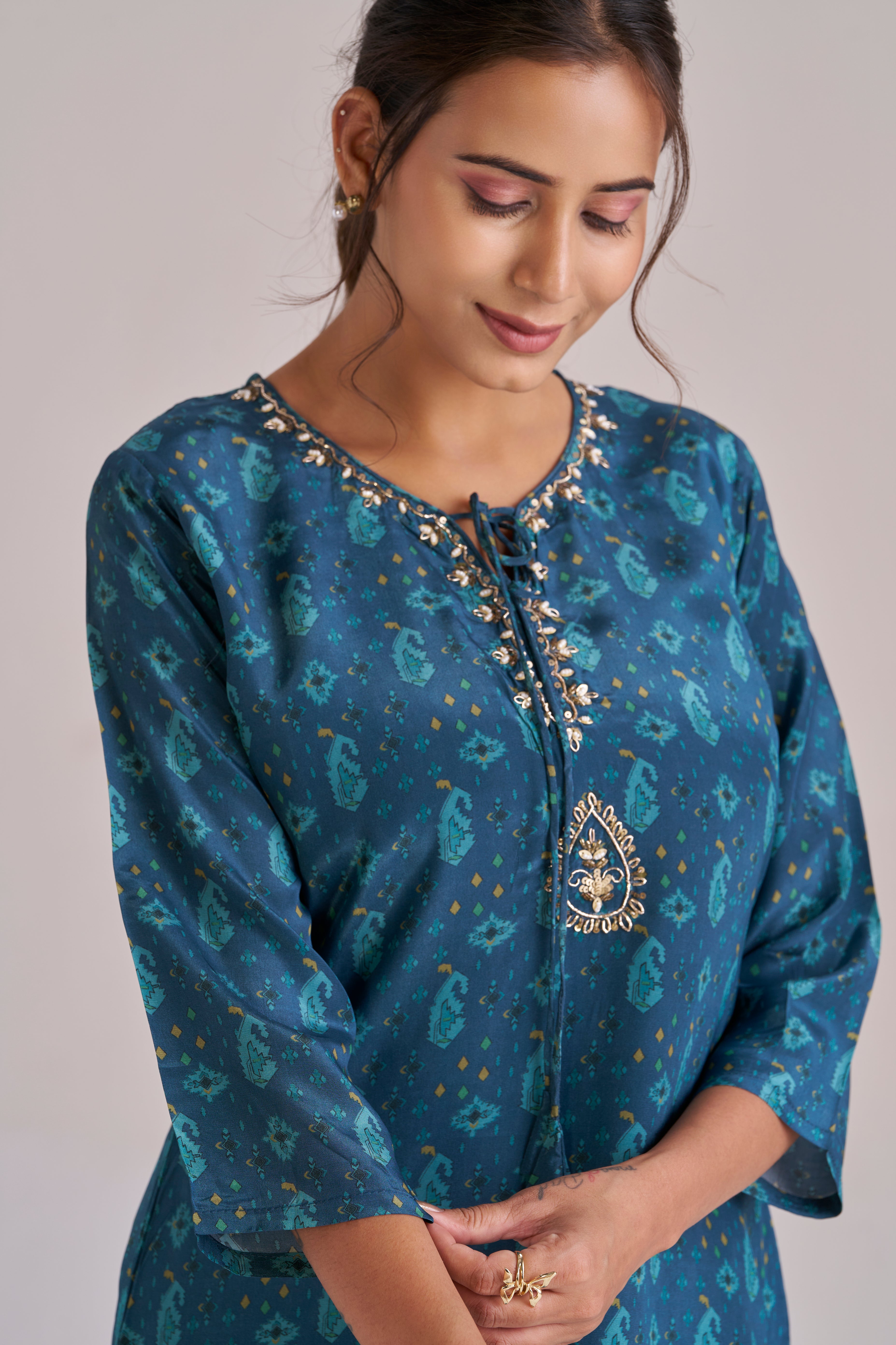 TEAL BLUE DIGITAL PRINT KURTA SET