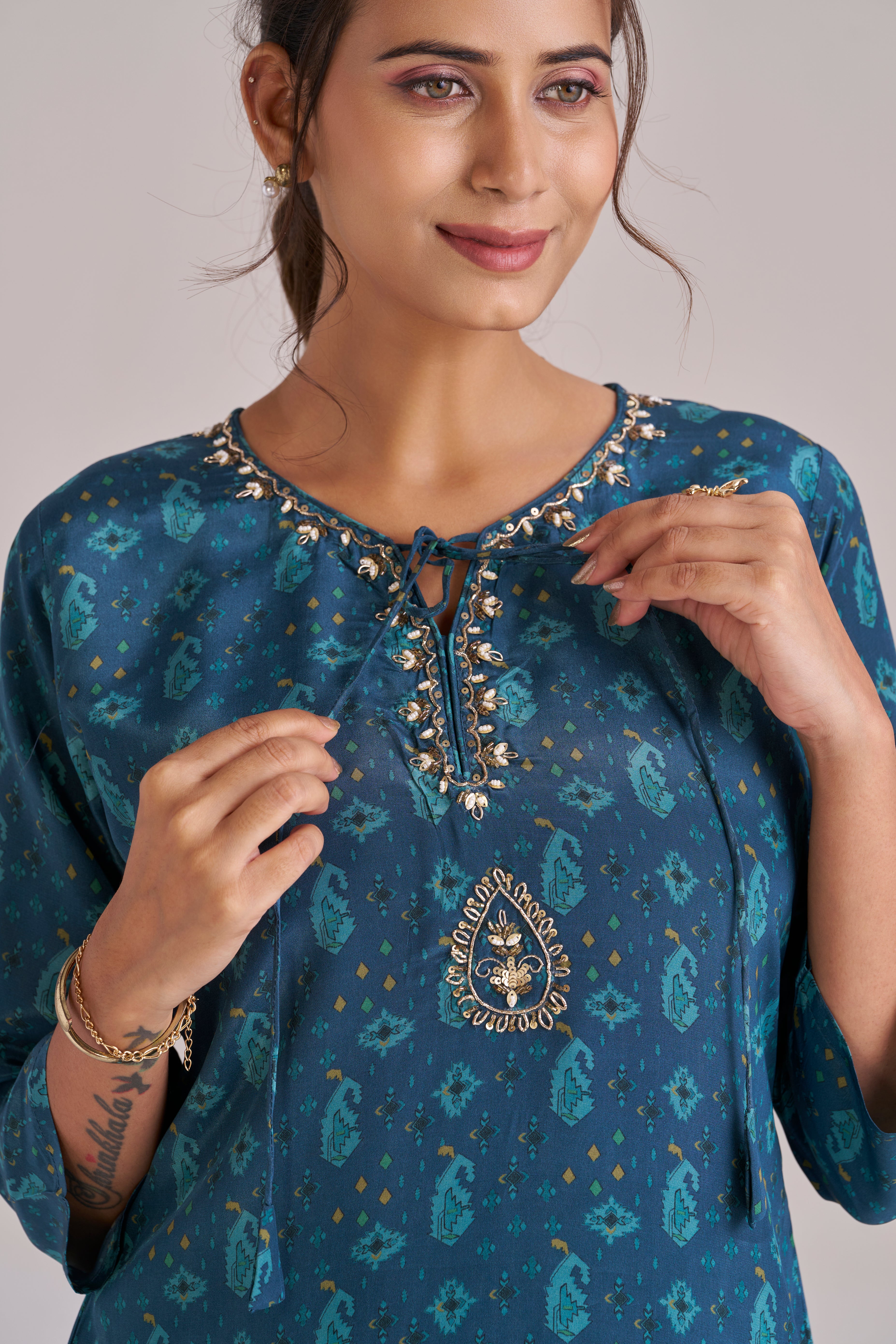 TEAL BLUE DIGITAL PRINT KURTA SET