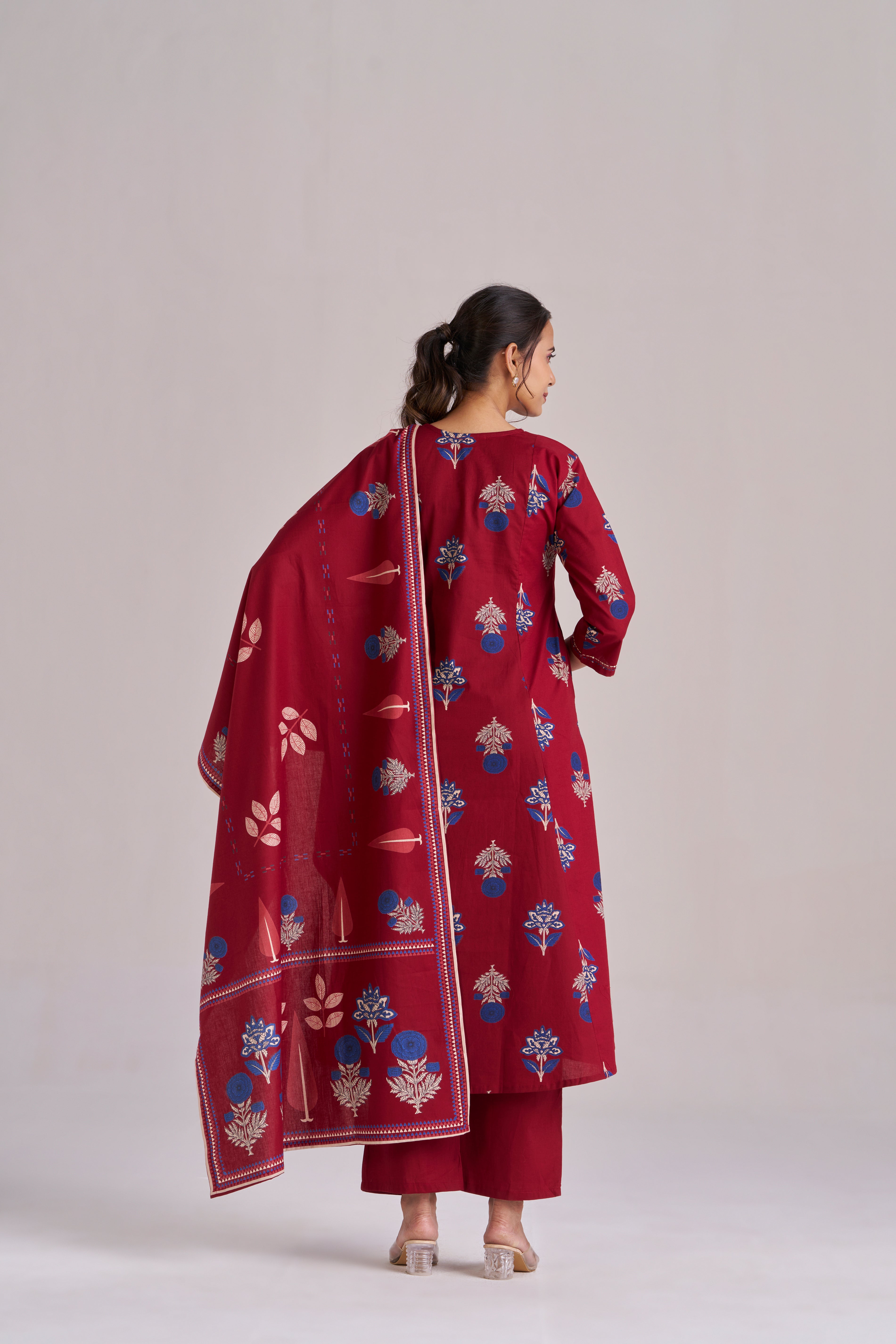 MAROON COTTON KURTA SET WITH DUPATTA