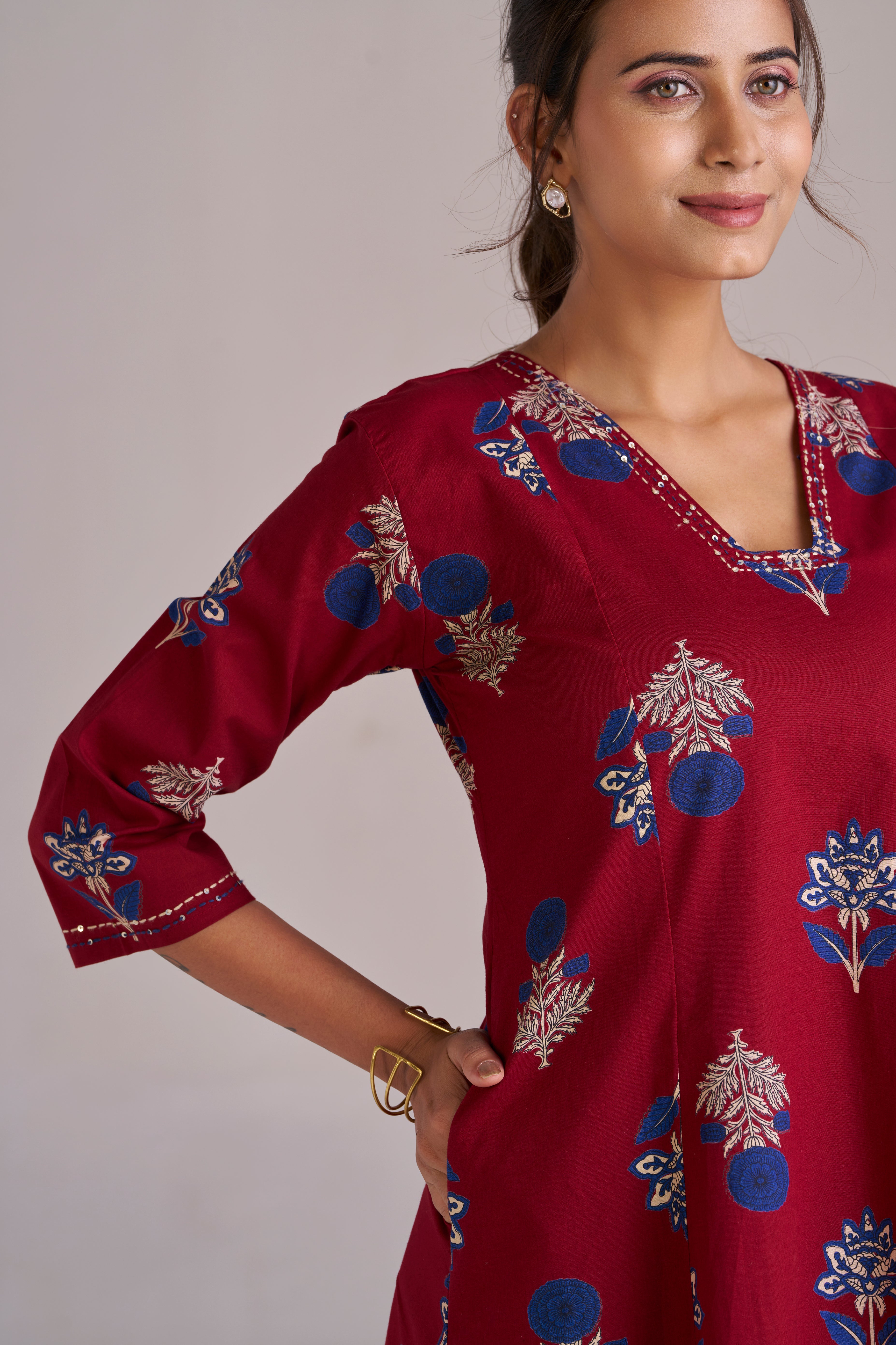 MAROON COTTON KURTA SET WITH DUPATTA