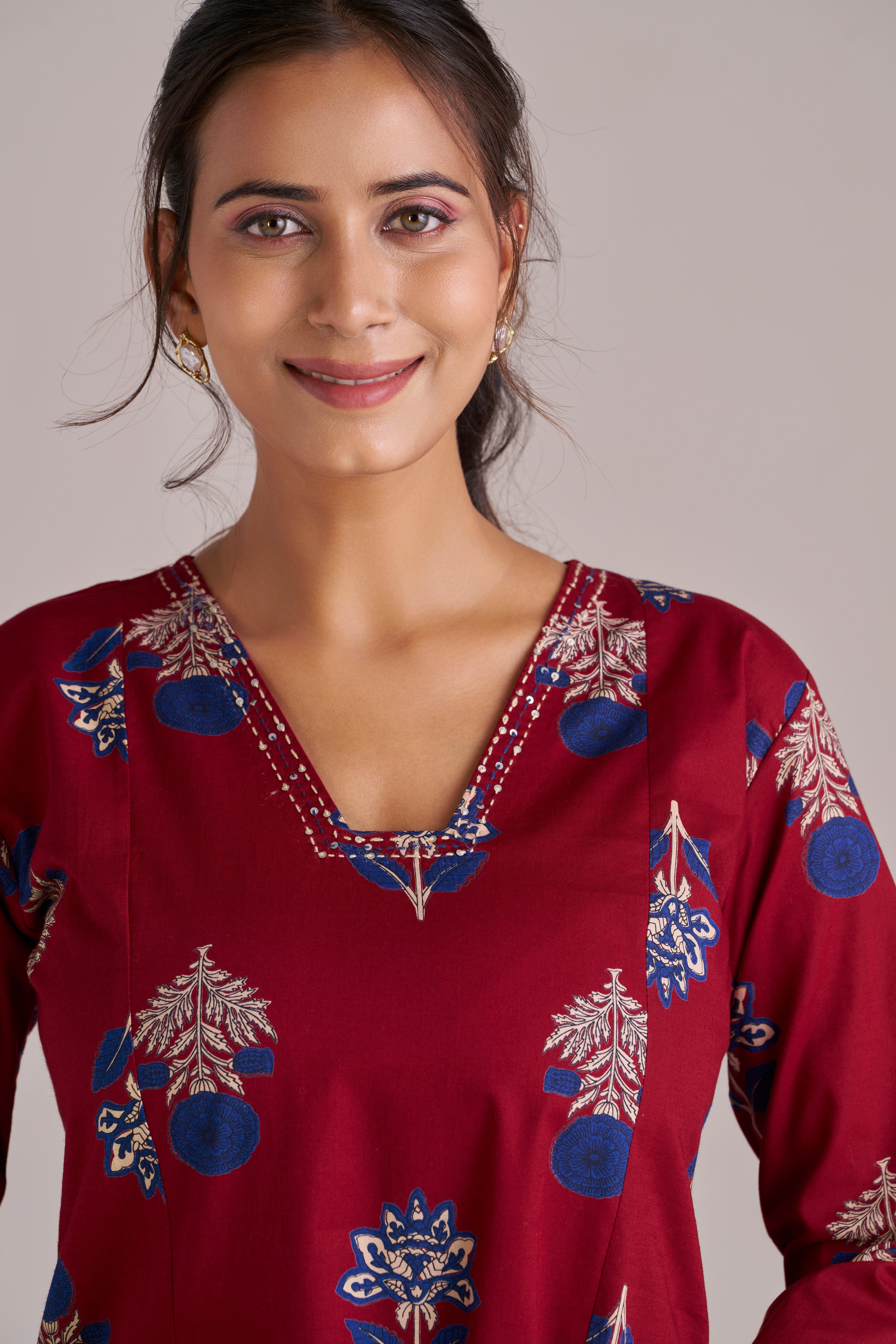 MAROON COTTON KURTA SET WITH DUPATTA