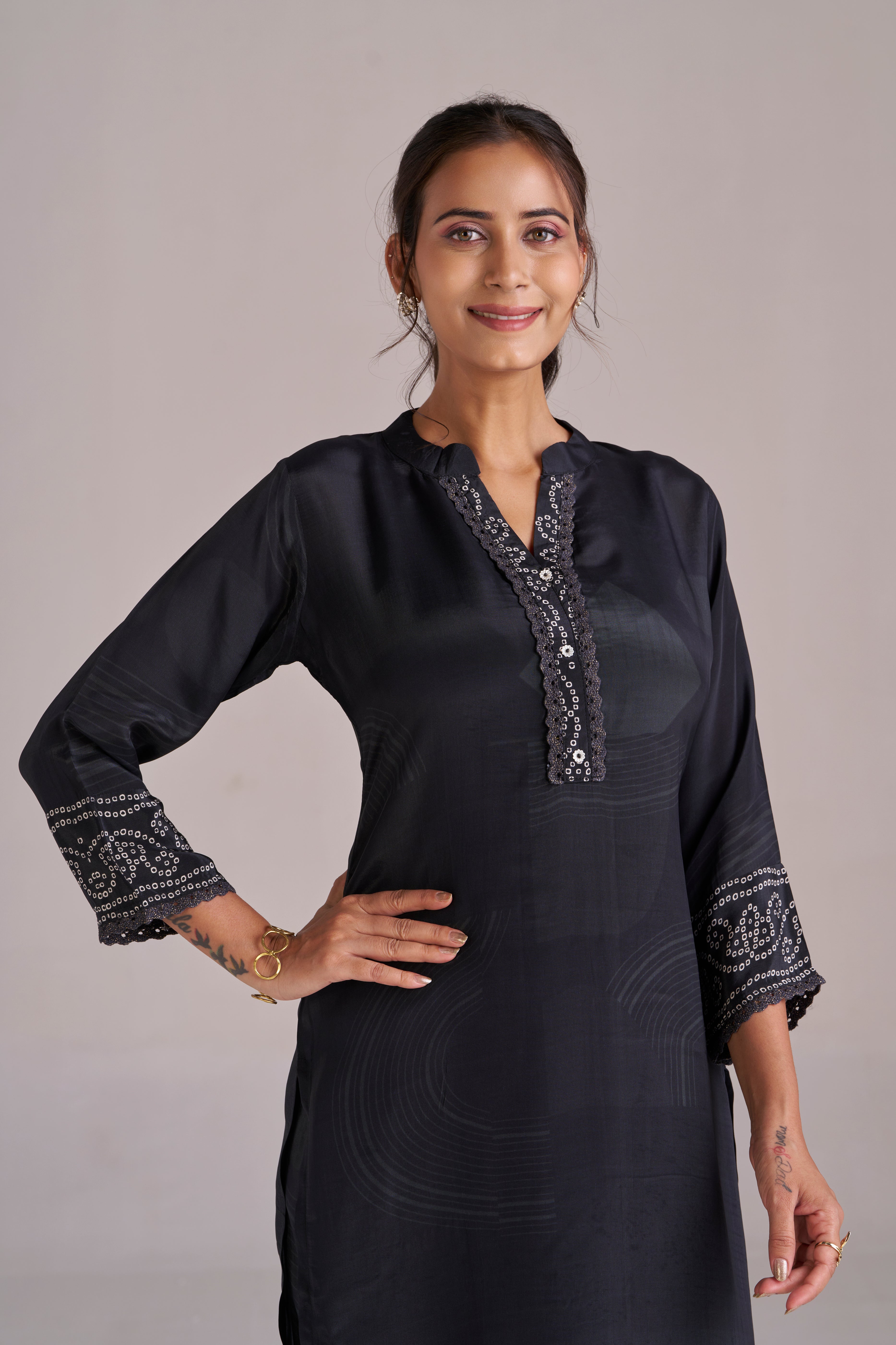 BLACK BANDHANI-GEOMETRIC CO-ORD SET